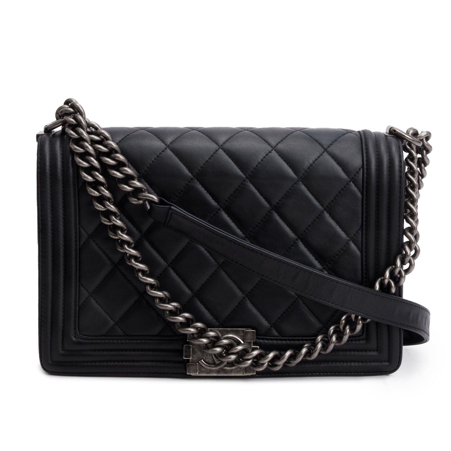 Chanel Quilted Boy Leather Lambskin Black Travel Bag 11