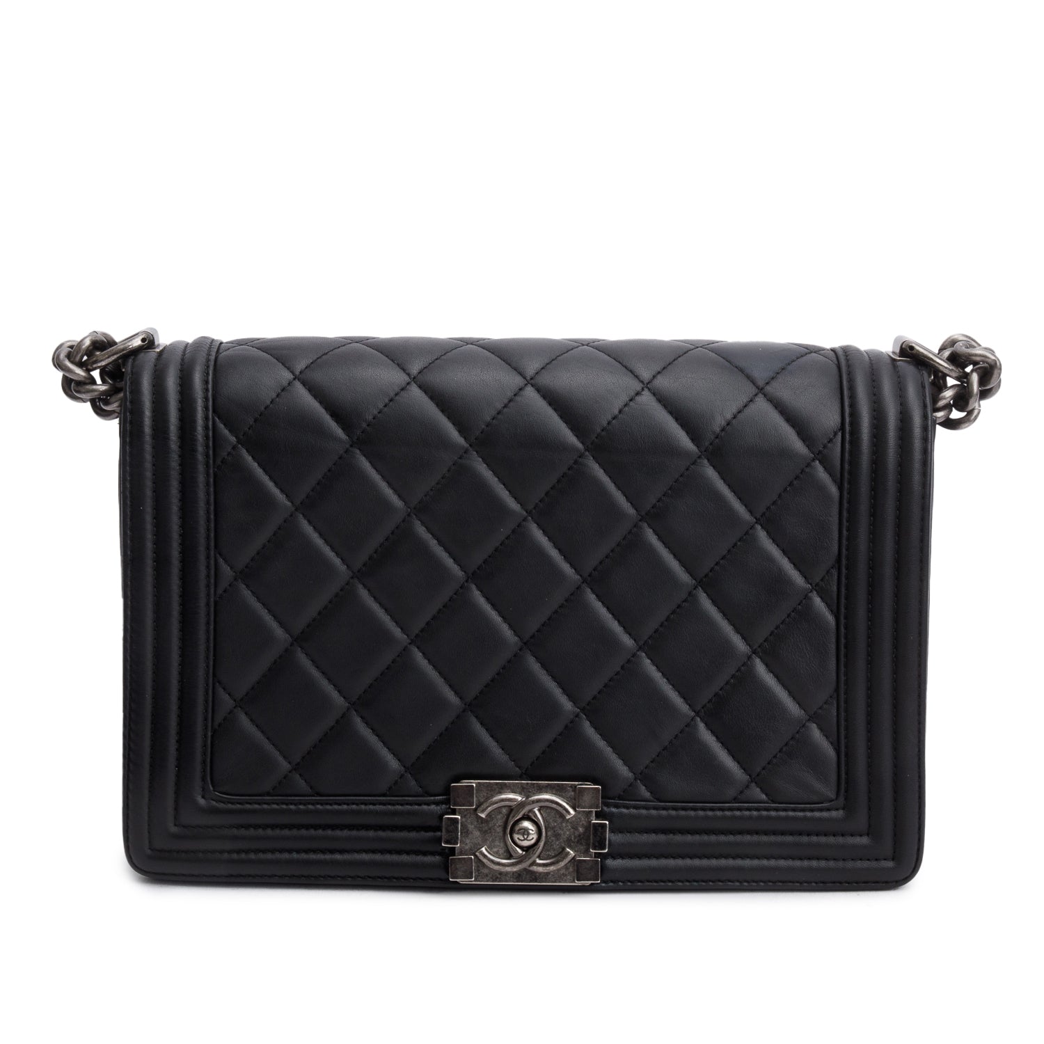 Chanel Quilted Boy Leather Lambskin Black Travel Bag 11