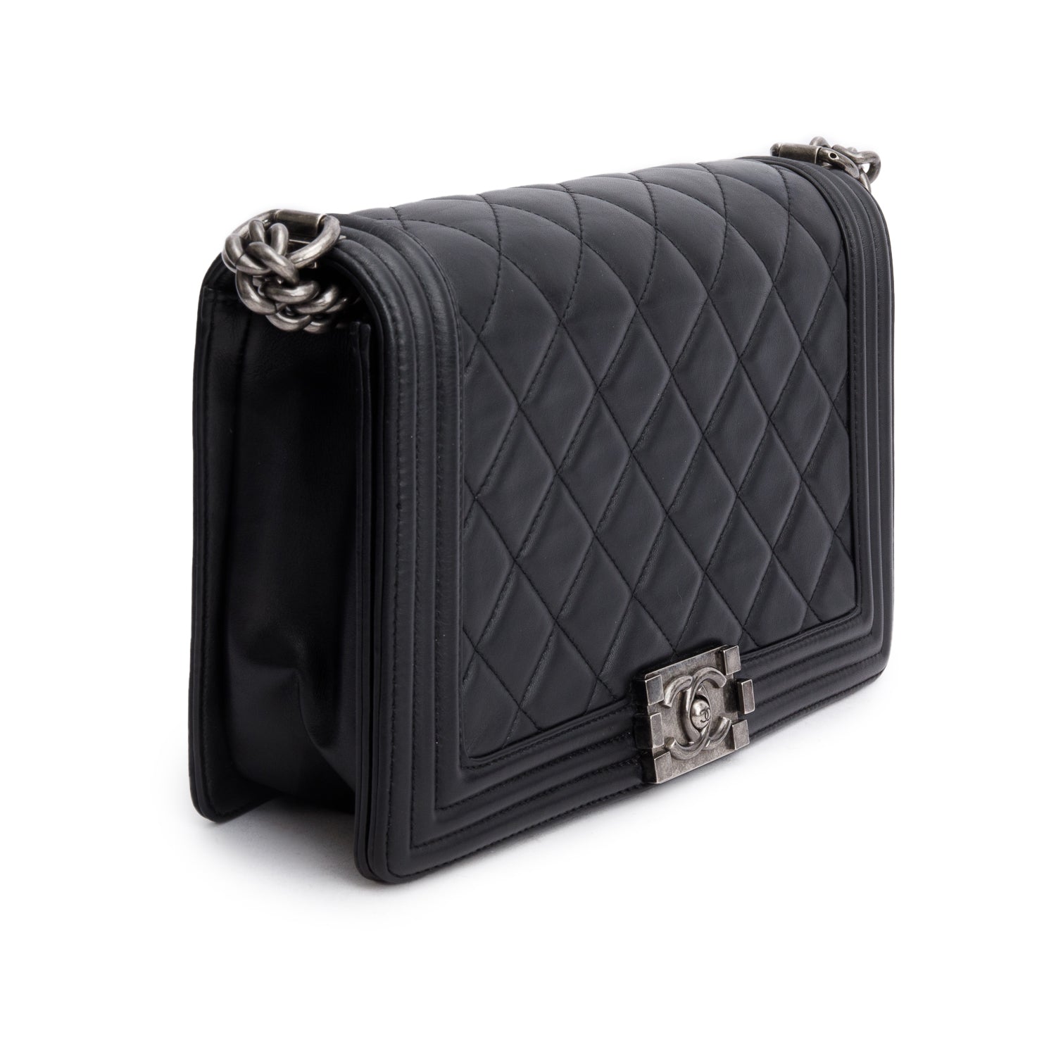 Chanel Quilted Boy Leather Lambskin Black Travel Bag 11