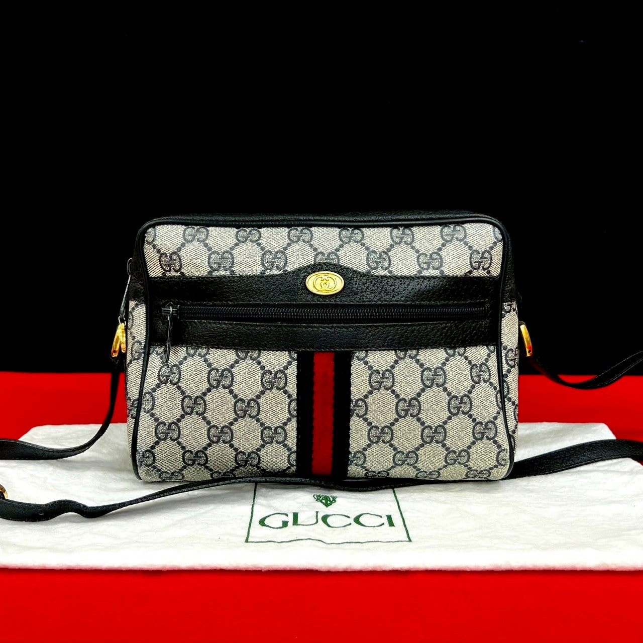 Gucci Sherry line Leather Navy Shoulder Bag 4