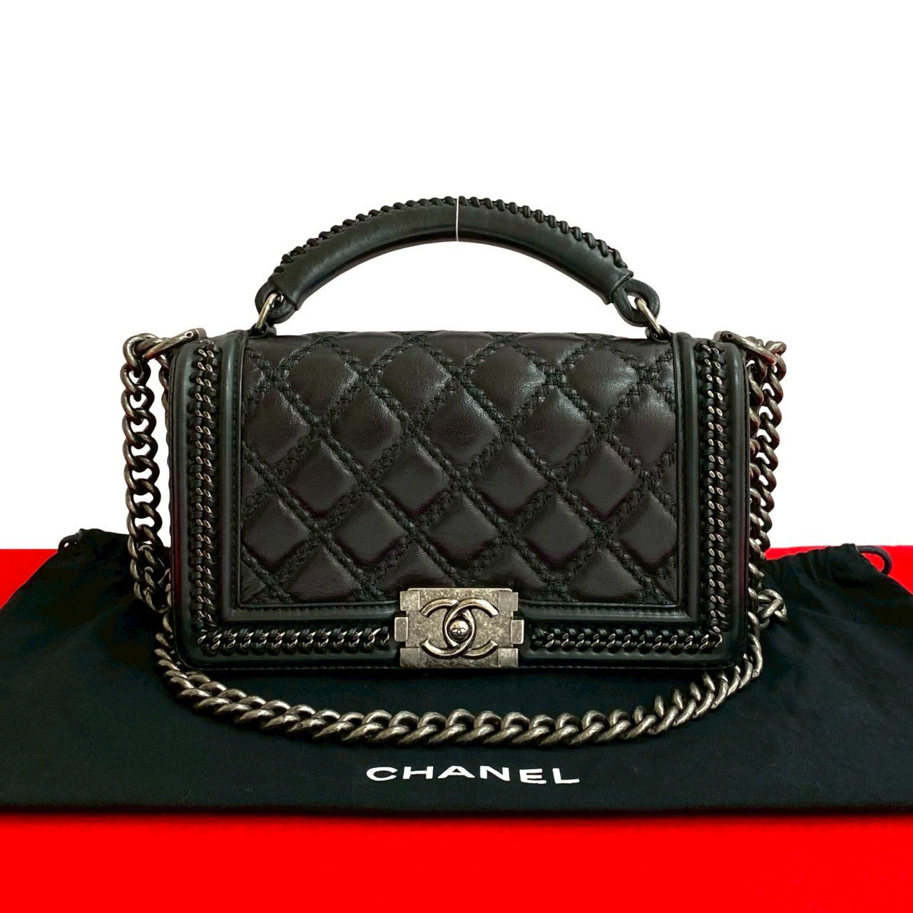 Chanel Boy Black Leather Shoulder Bag 3