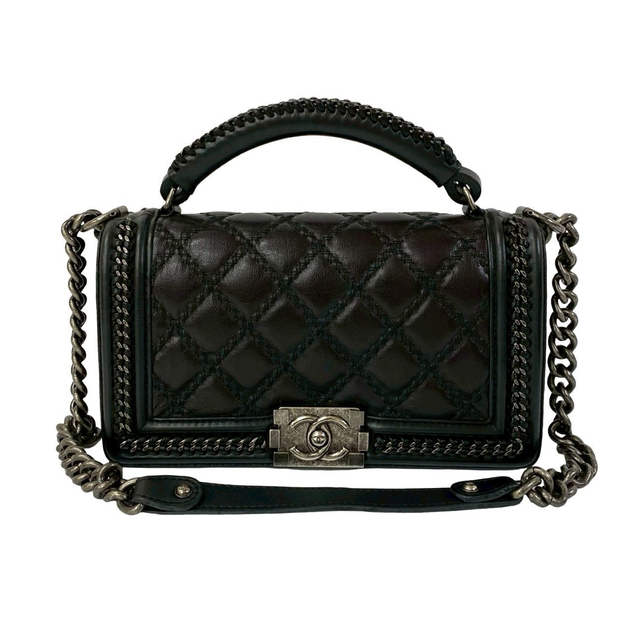 Chanel Boy Black Leather Shoulder Bag 3