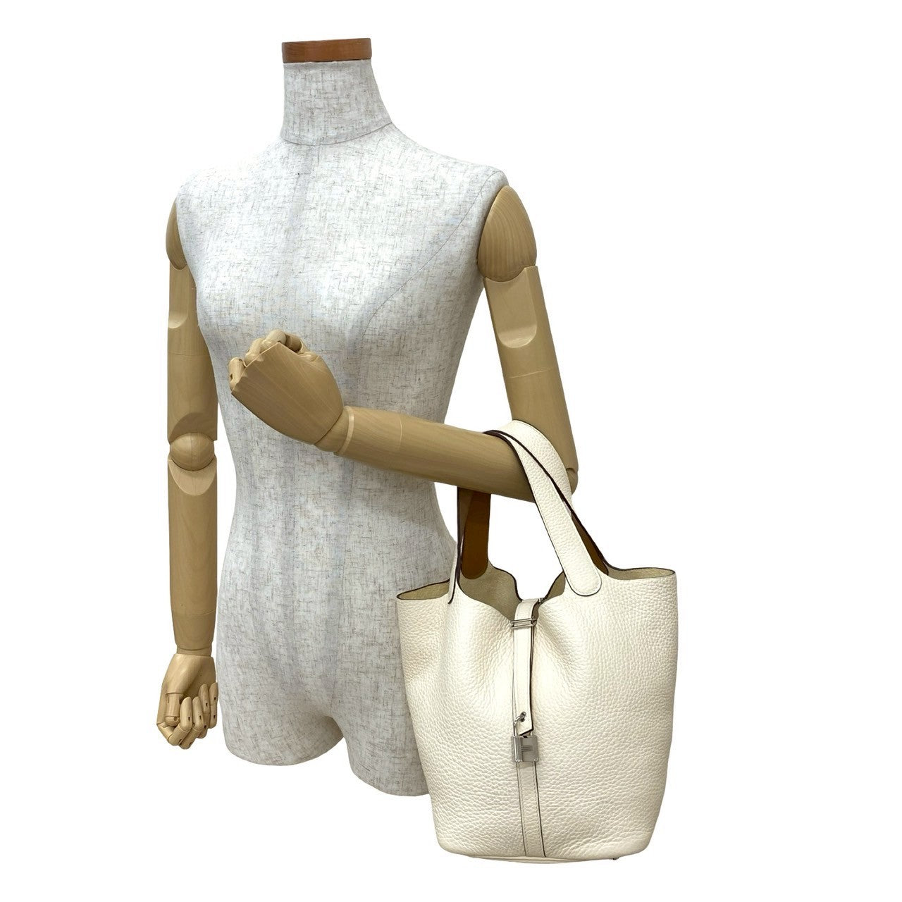 Hermes Handbag Taurillon Clemence Picotan Lock Mm White Travel Bag