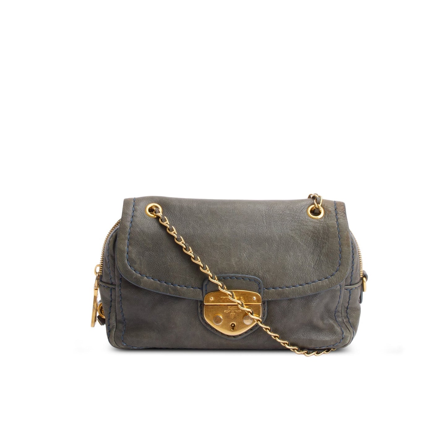 Prada Glace Calf Pushlock Shoulder Bag Green Chain