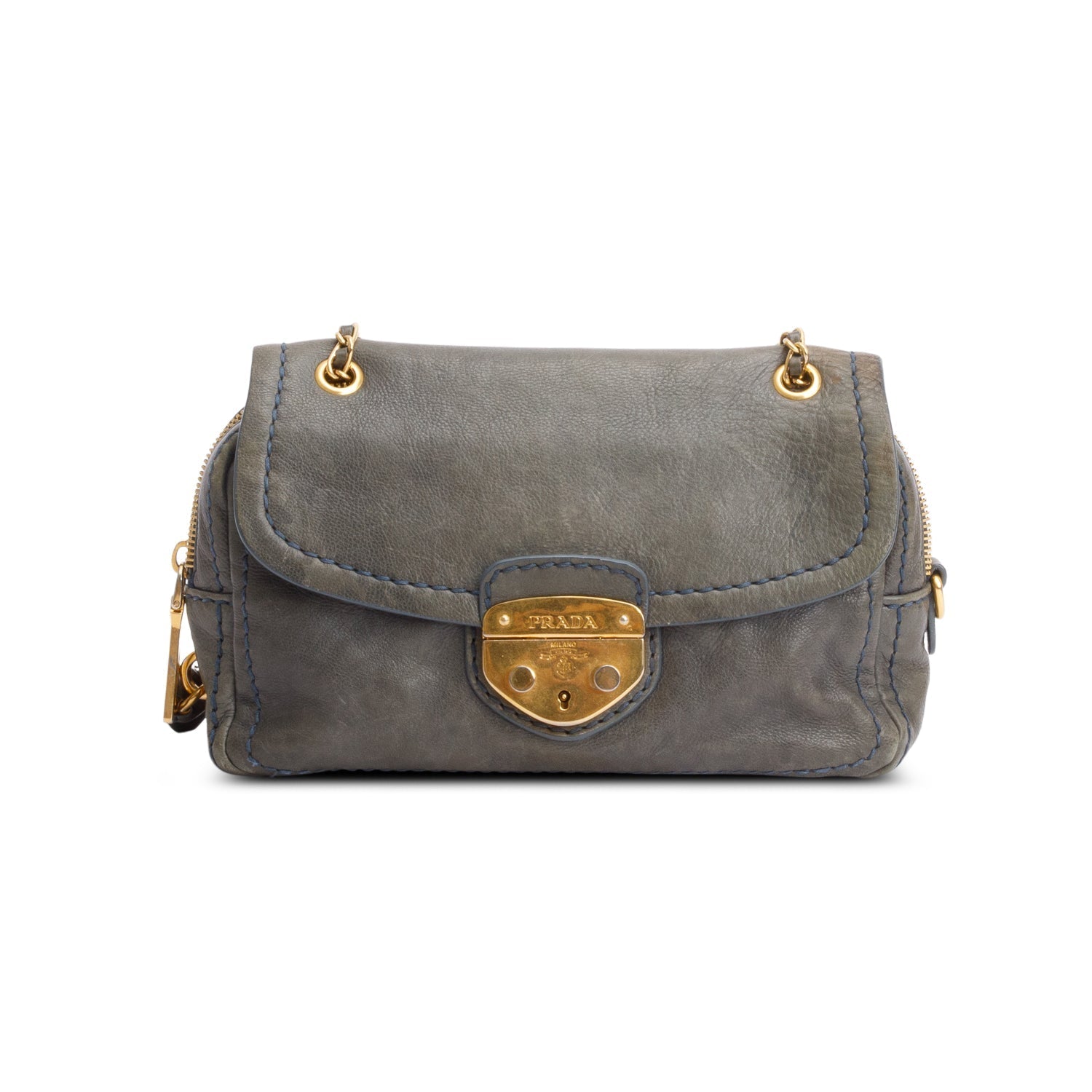 Prada Glace Calf Pushlock Shoulder Bag Green Chain