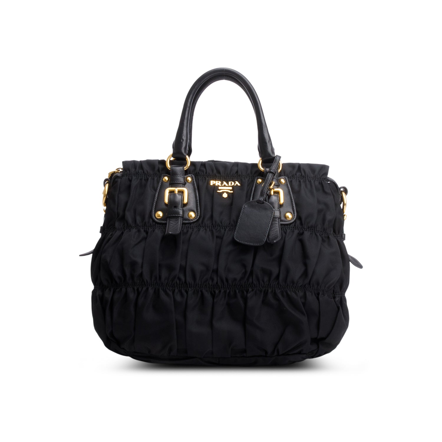 Prada Trimmed Tessuto Gaufre Tote Handbag Leather Black Tote Bag
