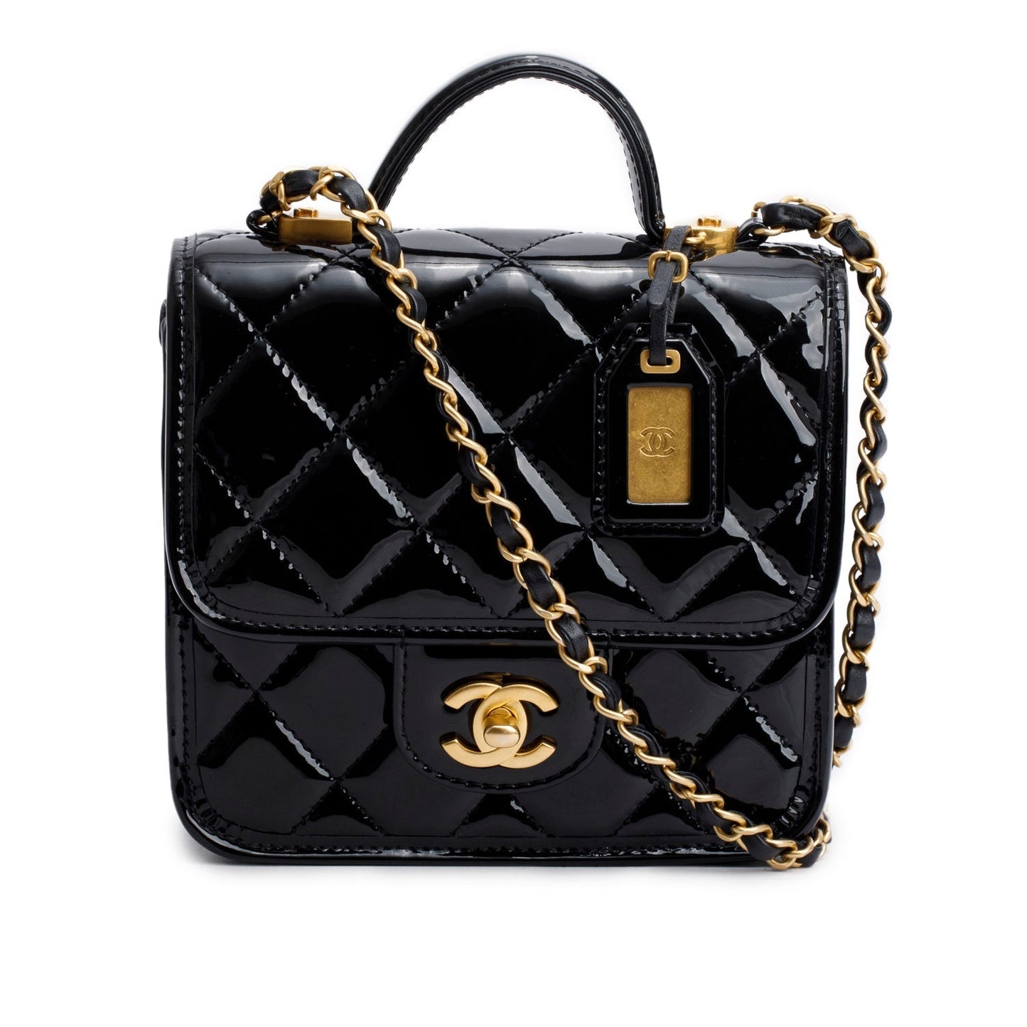 Chanel Patent Quilted School Memory Top Leather Black Travel Bag