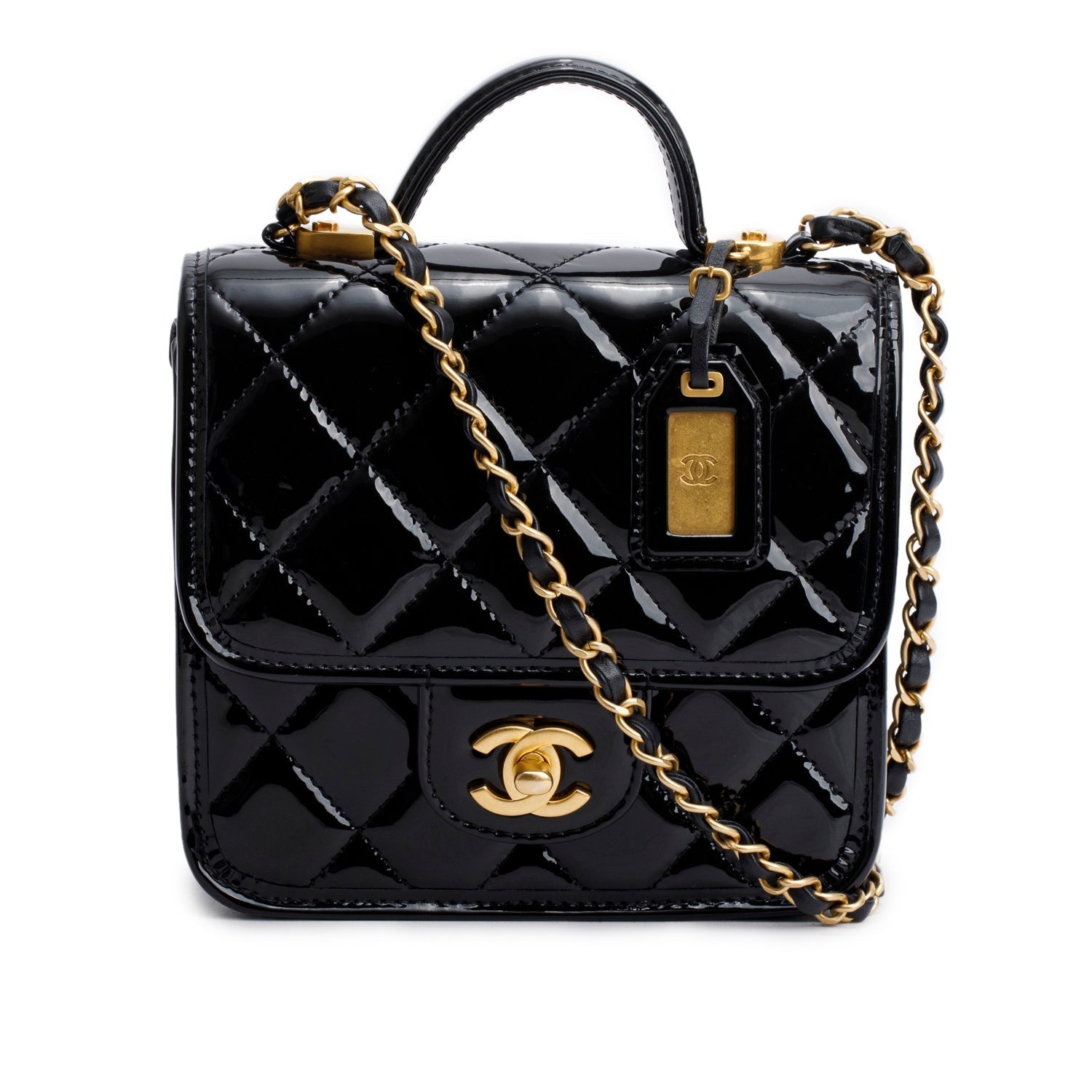 Chanel Patent Quilted School Memory Top Leather Black Travel Bag