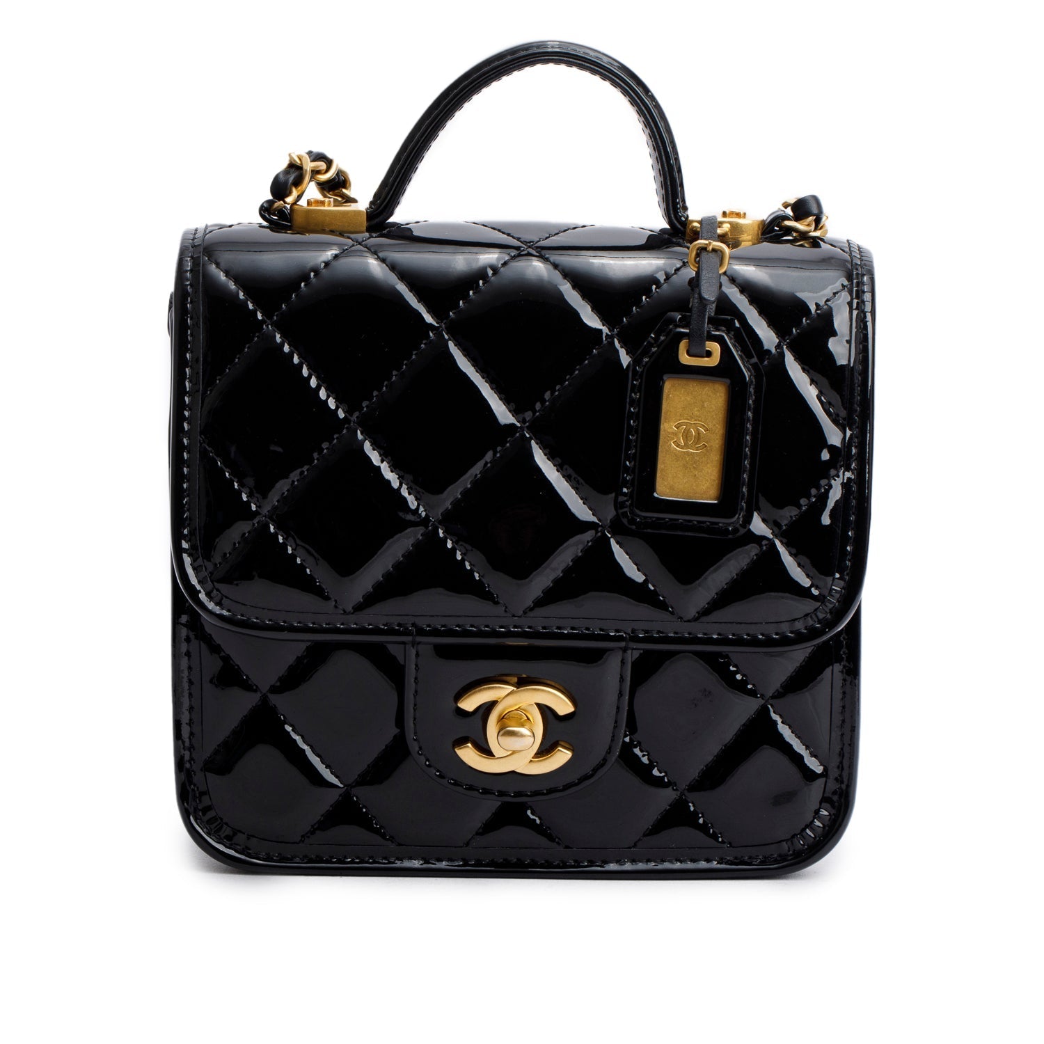 Chanel Patent Quilted School Memory Top Leather Black Travel Bag