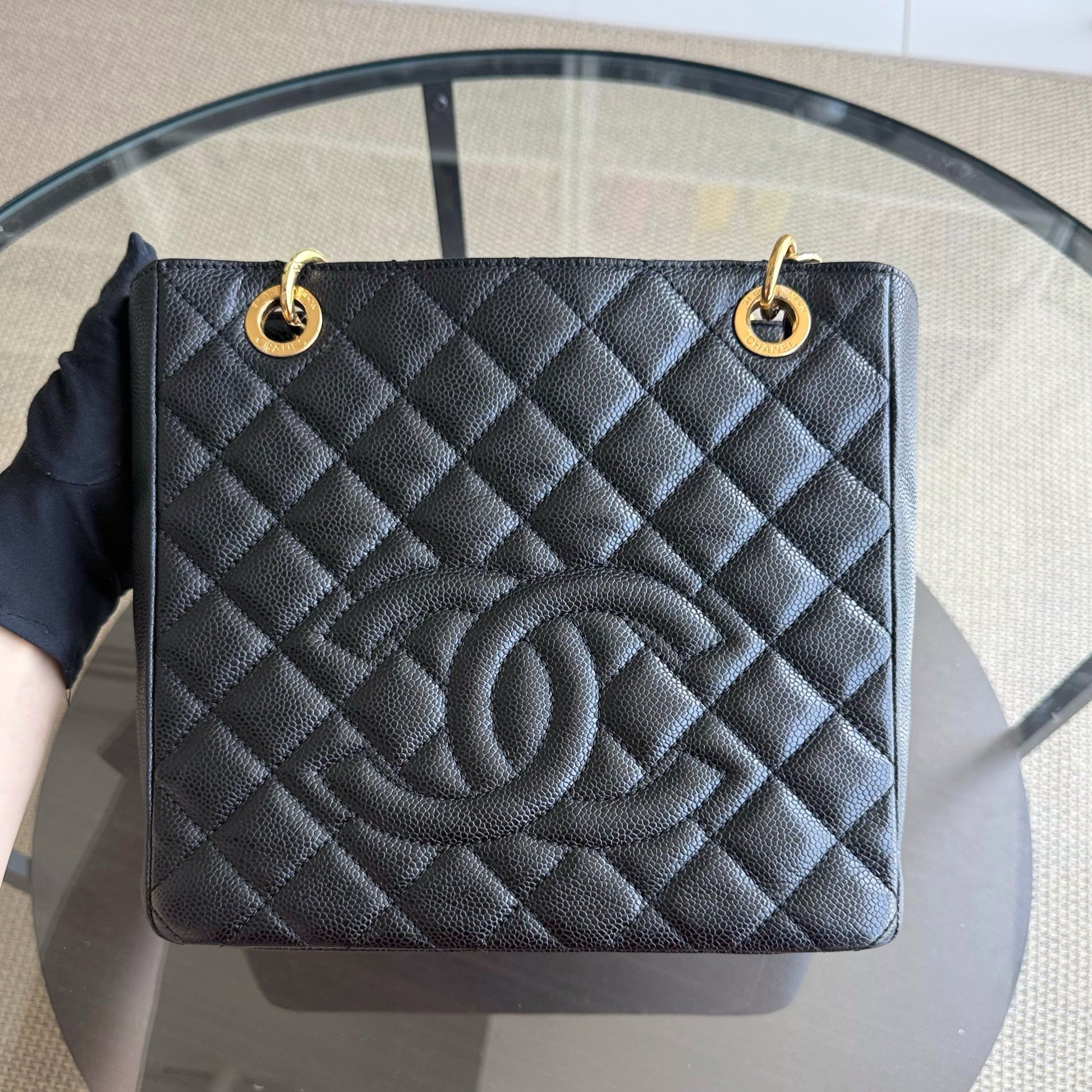 Chanel PST Petite Shopping Tote - Caviar Grained Quilted Black Tote Bag 14 4