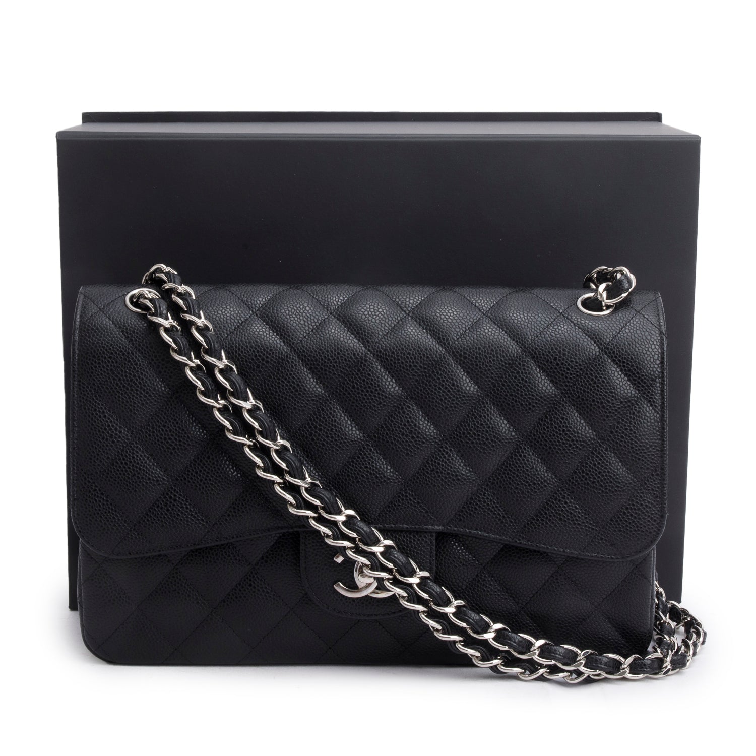 Chanel Caviar Jumbo Classic Double Flap Black Travel Bag Card Receipt