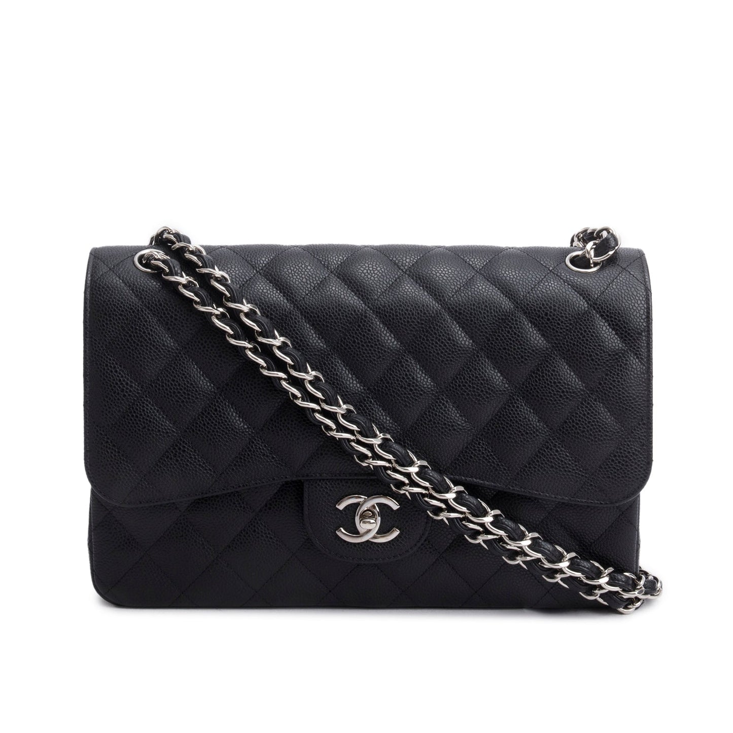 Chanel Caviar Jumbo Classic Double Flap Black Travel Bag Card Receipt
