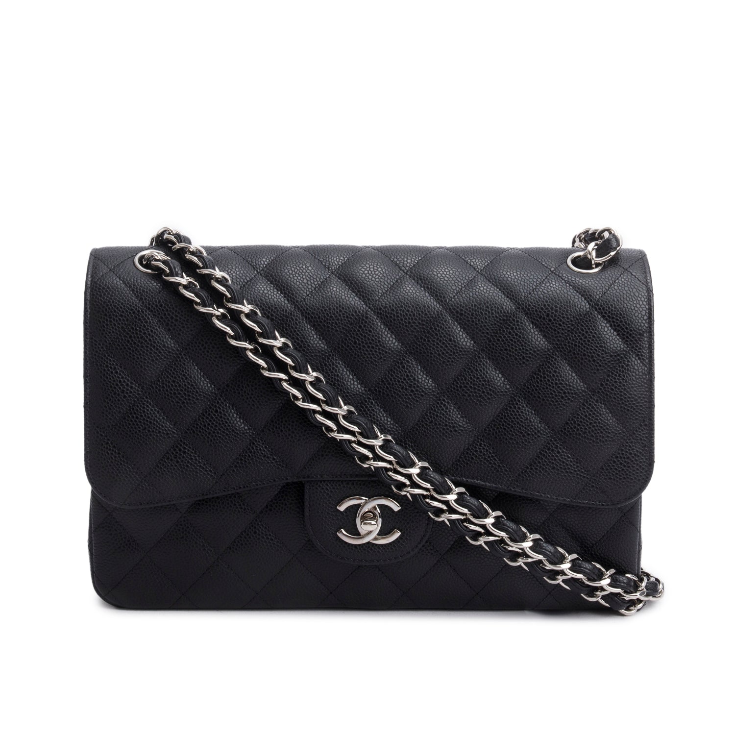 Chanel Caviar Jumbo Classic Double Flap Black Travel Bag Card Receipt