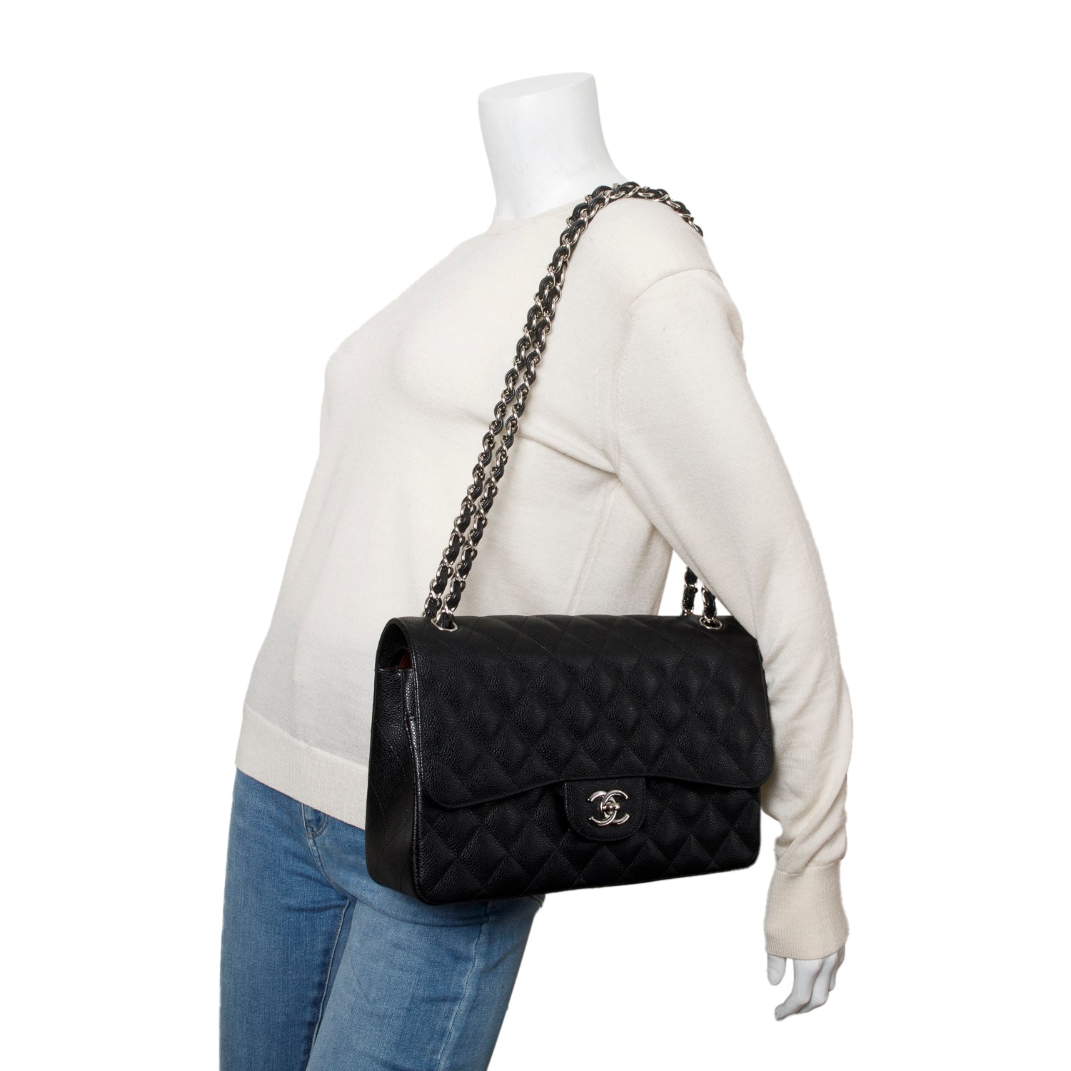 Chanel Caviar Jumbo Classic Double Flap Black Travel Bag Card Receipt