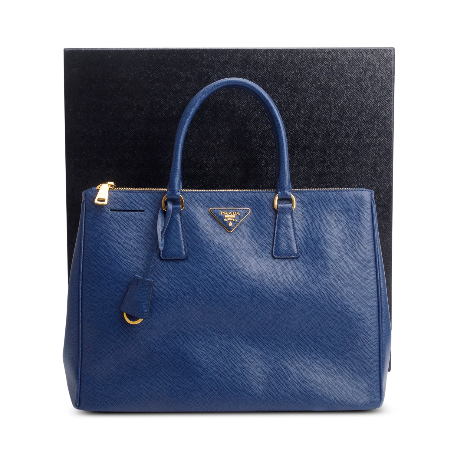 Prada Saffiano Lux Double Zip Galleria Tote Handbag Blue Large Tote Bag