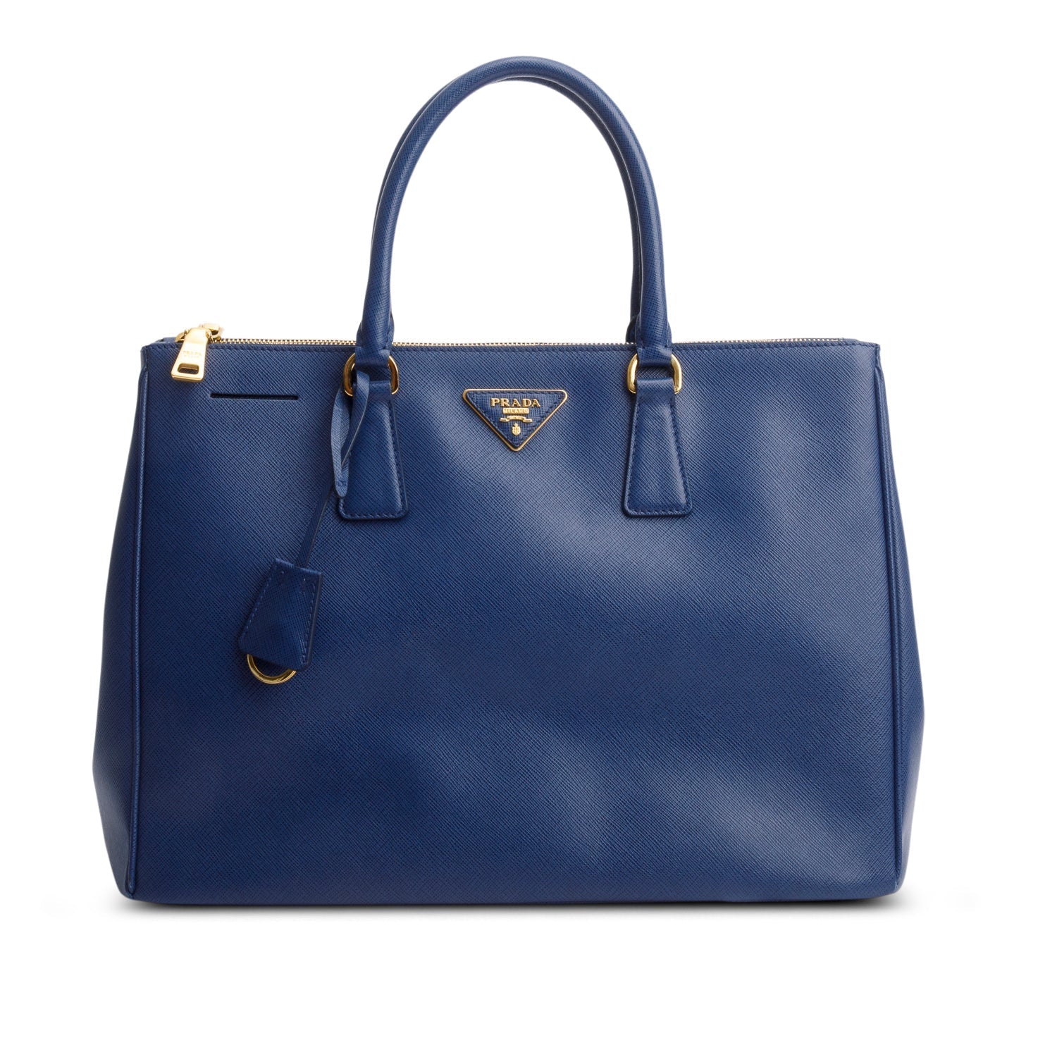 Prada Saffiano Lux Double Zip Galleria Tote Handbag Blue Large Tote Bag