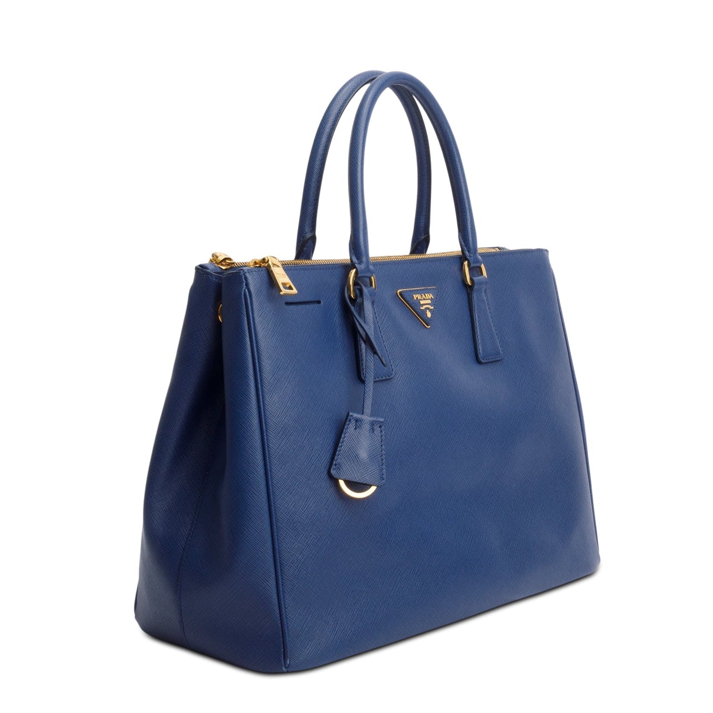 Prada Saffiano Lux Double Zip Galleria Tote Handbag Blue Large Tote Bag