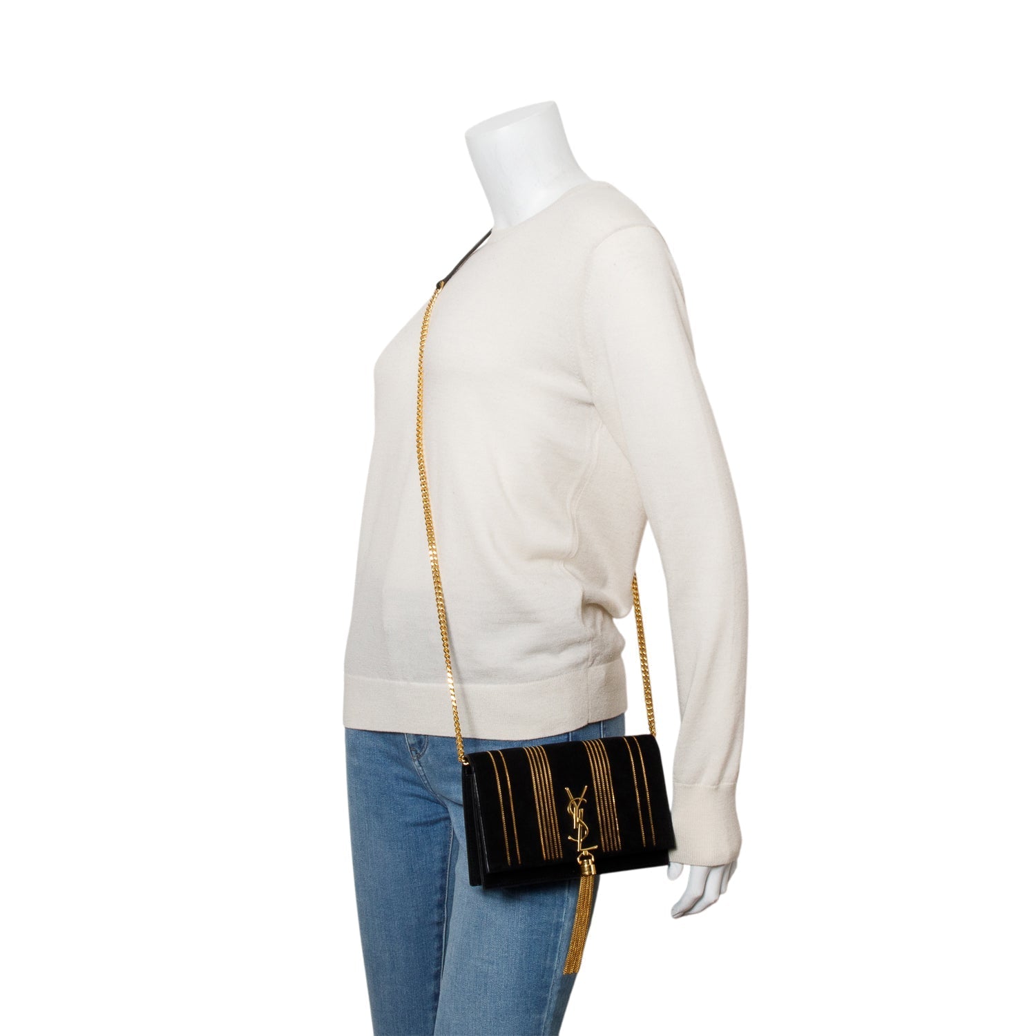 YSL Saint Laurent Kate Tassel Wallet On Crossbody Bag Suede Black
