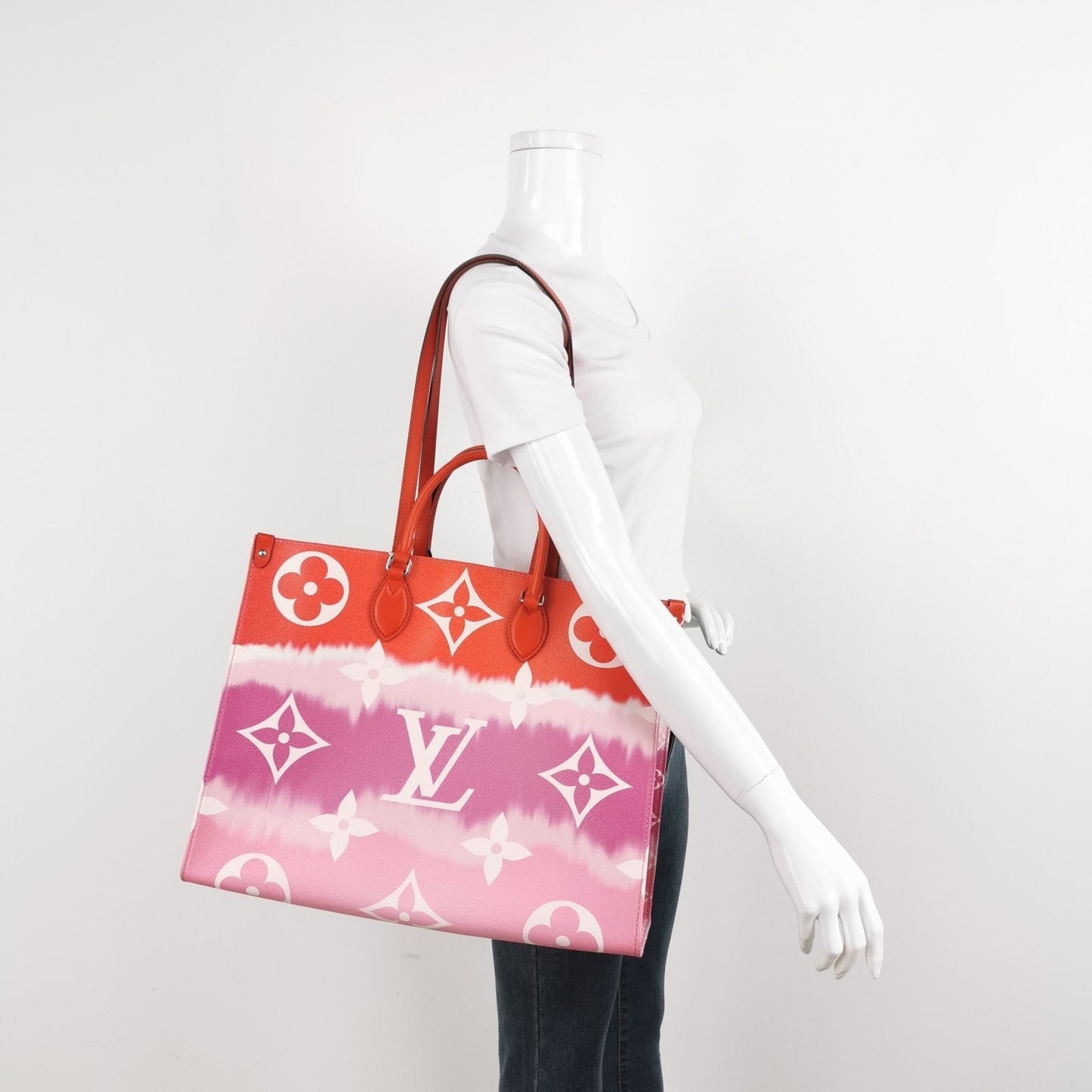Louis Vuitton OnTheGo Escale Rouge GM Monogram Canvas Leather Brown Tote Bag