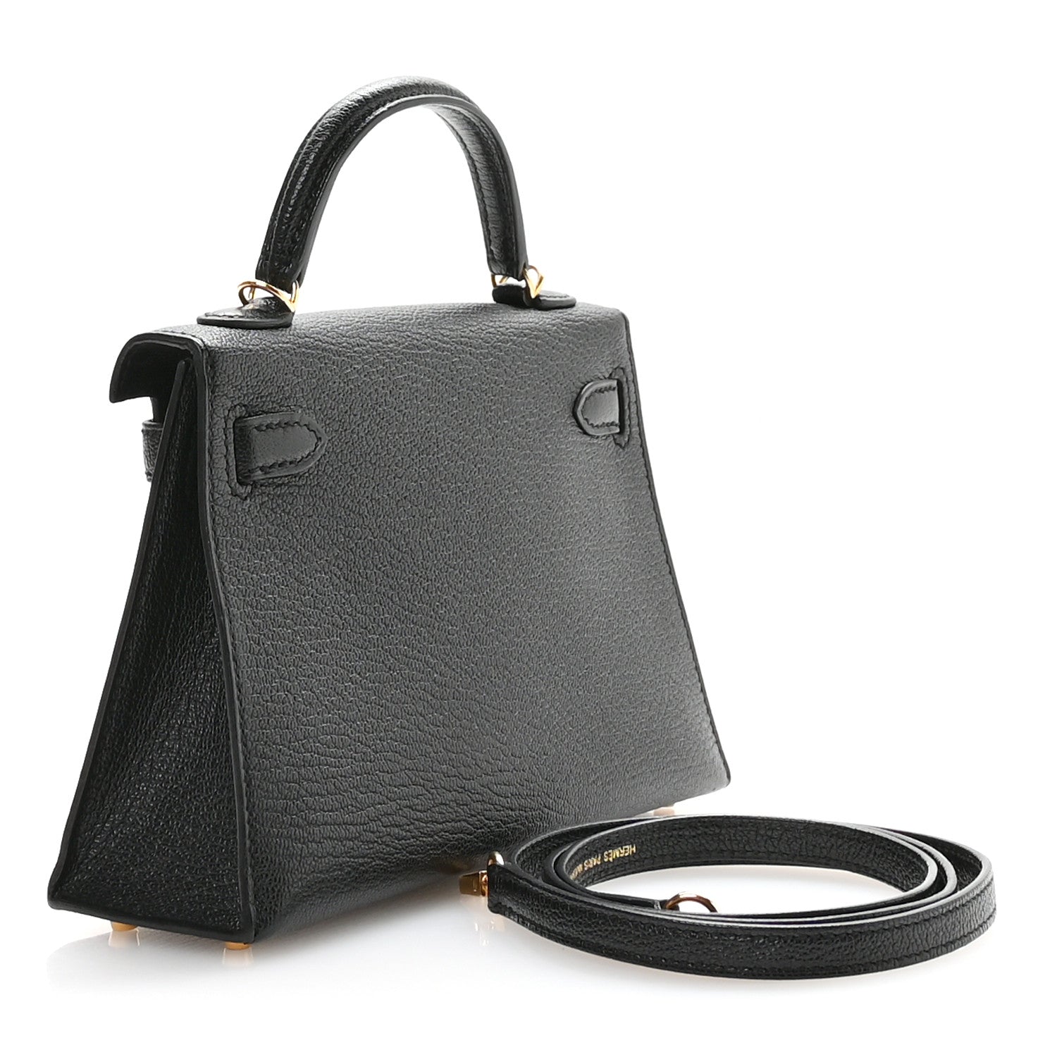 Hermes Chevre Mysore Horseshoe Kelly Sellier Handbag Black Mini Shoes