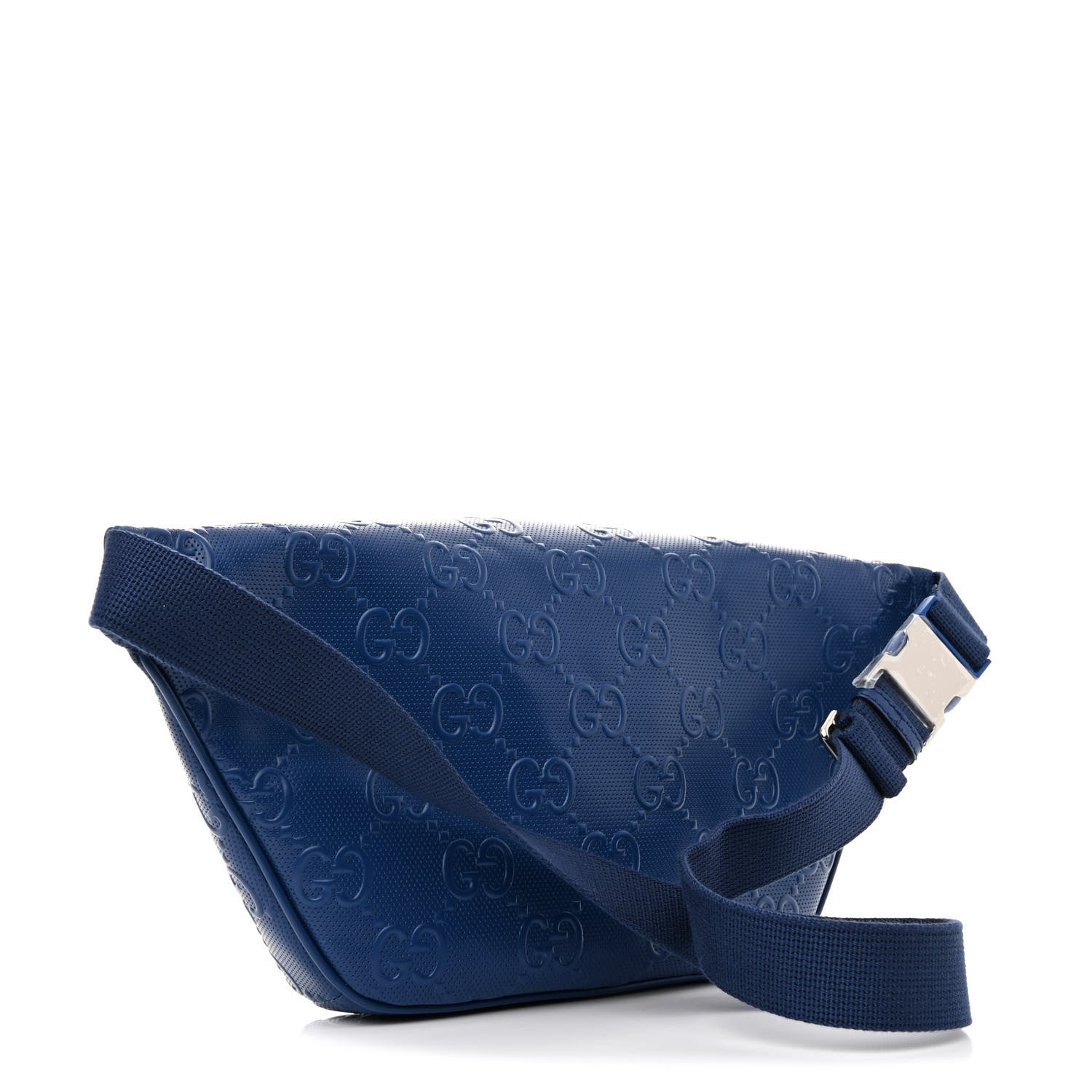 Gucci Calfskin GG Tennis Embossed Pocket Belt Bag Metal Blue