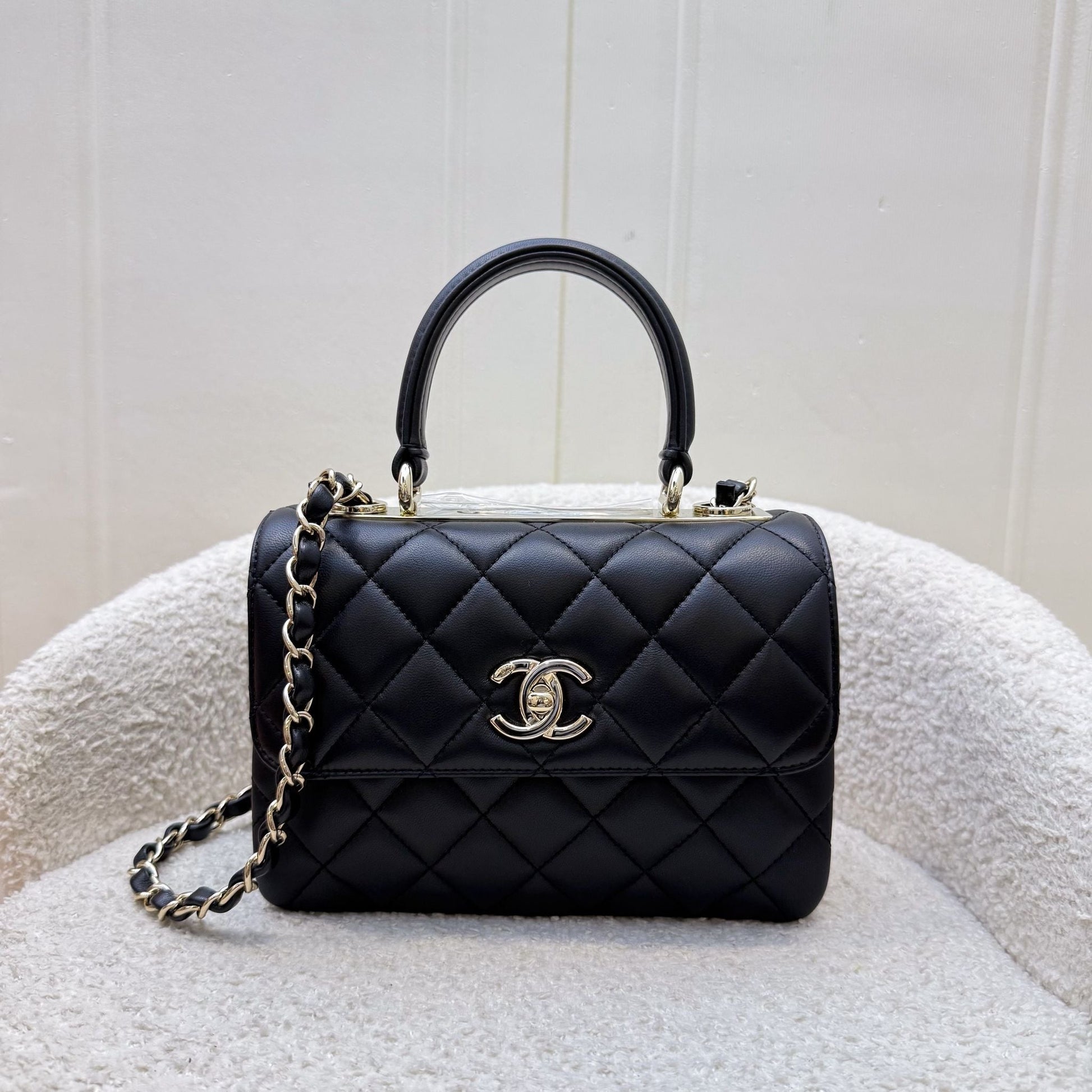 Chanel Mini Trendy CC Top Handle Flap Bag in Black Lambskin and Lghw