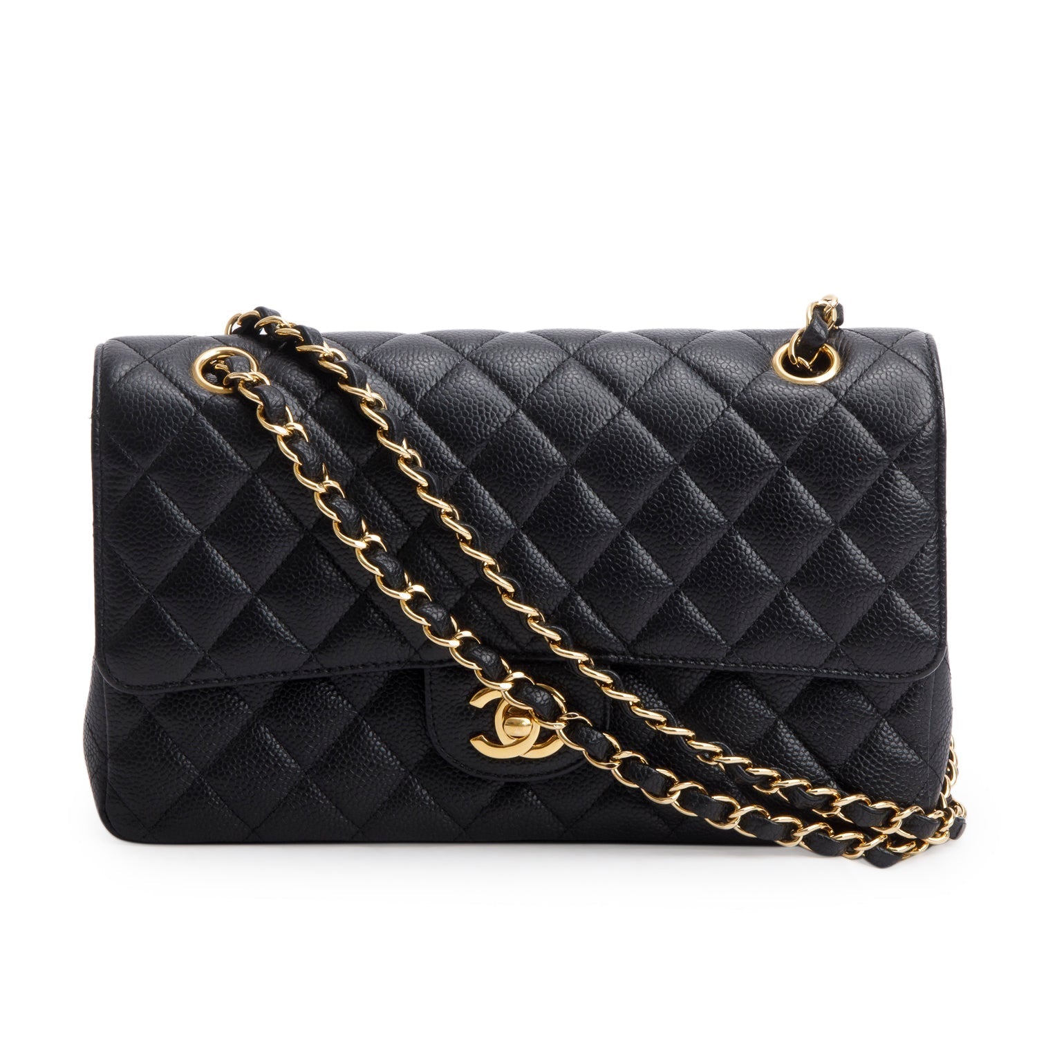 Chanel Caviar Classic Double Flap Black Travel Bag 9