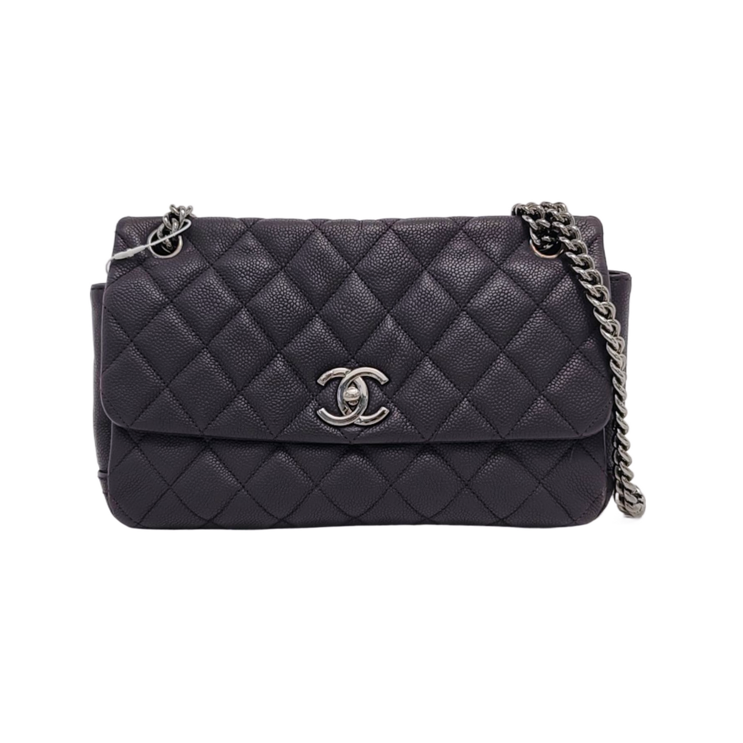 Chanel Single Flap Raisin Dark Purple Calfskin Silver Leather Shoulder Bag