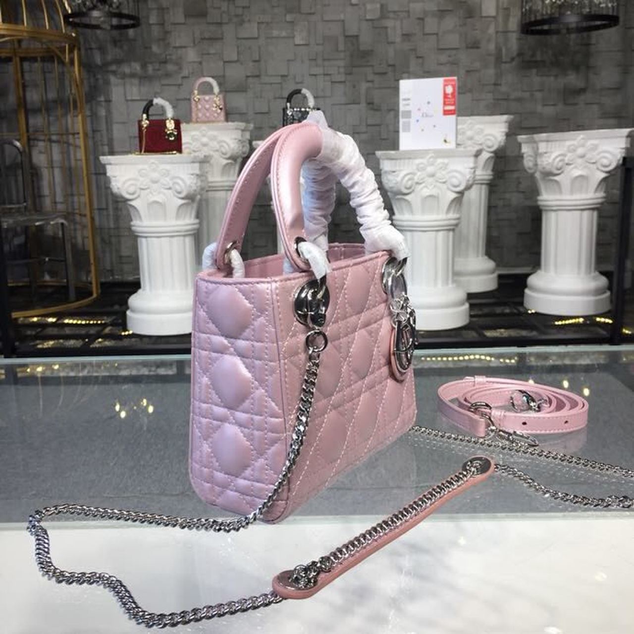 Lady Cannage Chain SiTop Qualityer Quilted Pink Mini Bag