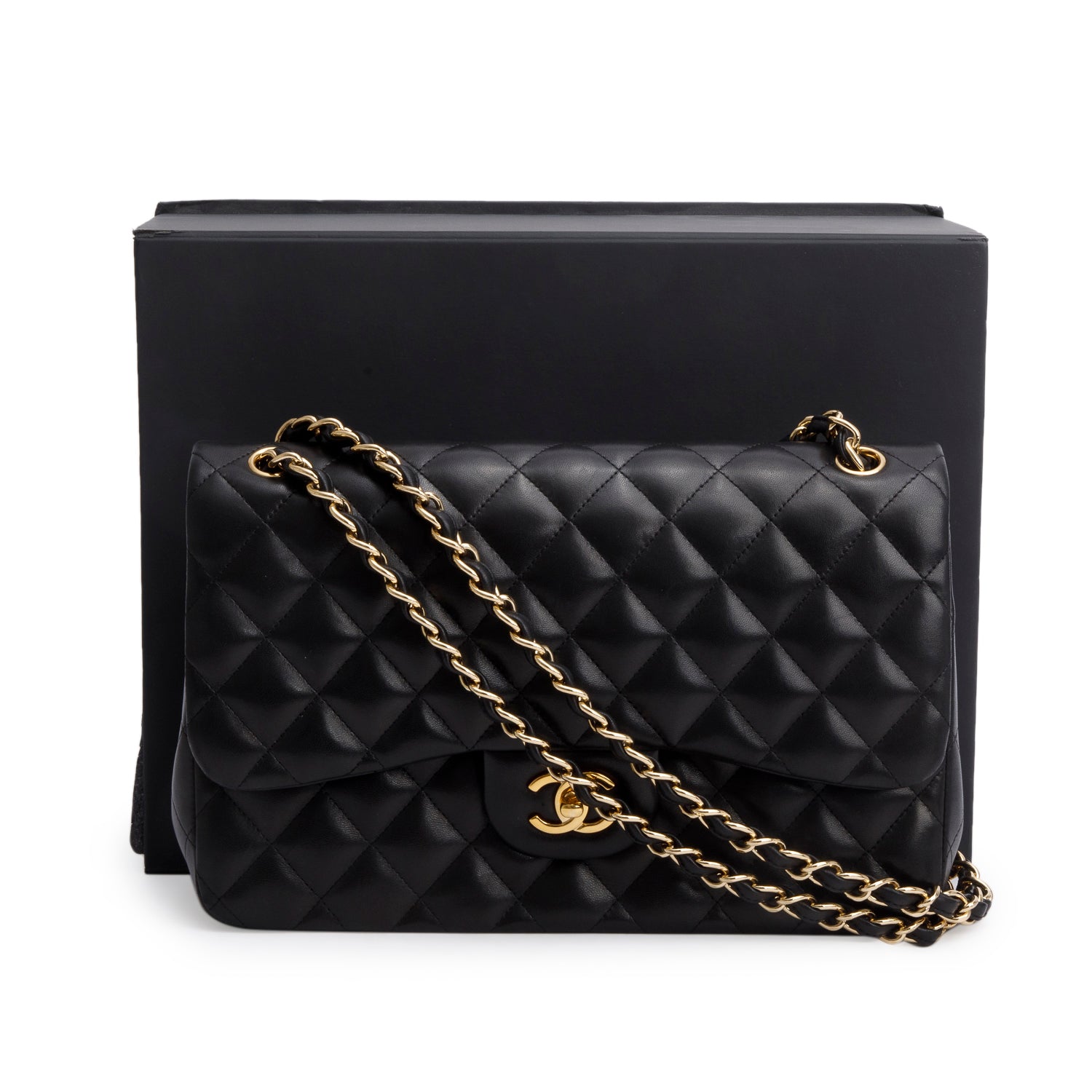 Chanel Quilted Jumbo Double Flap Leather Lambskin Black Travel Bag