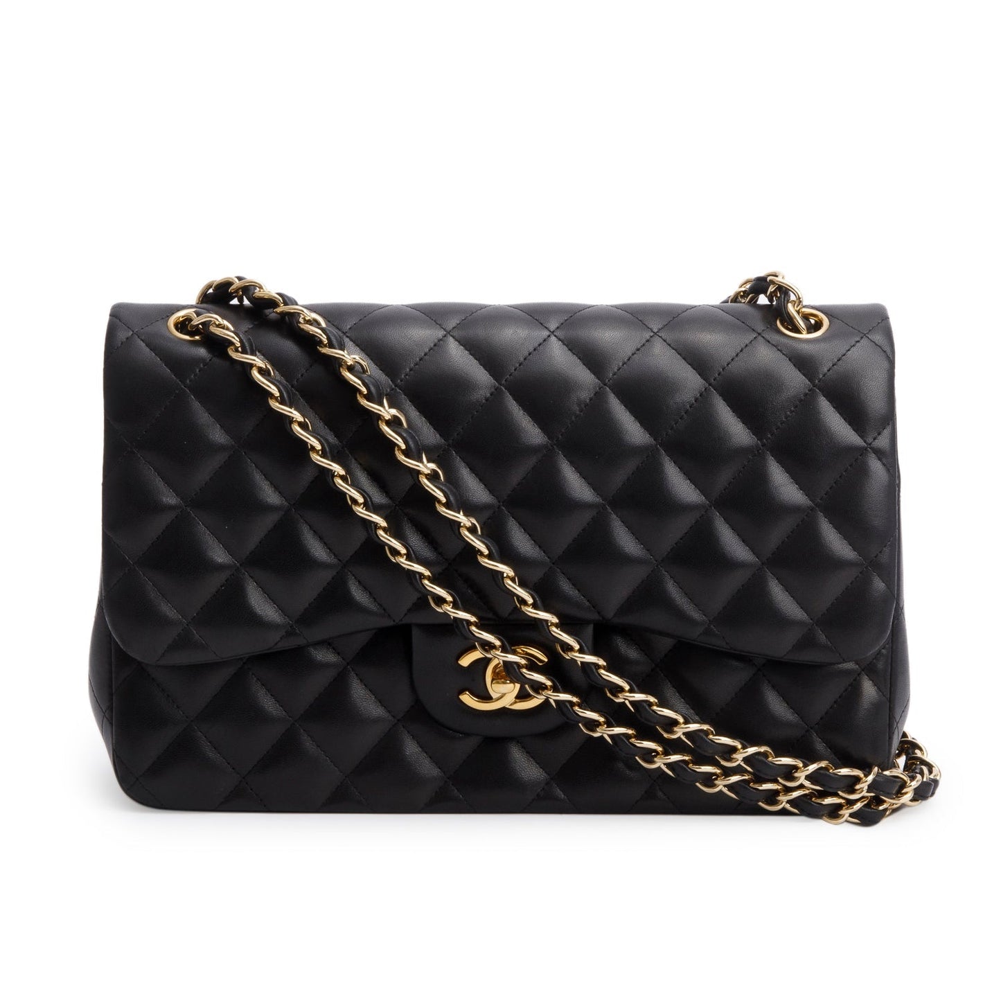 Chanel Quilted Jumbo Double Flap Leather Lambskin Black Travel Bag