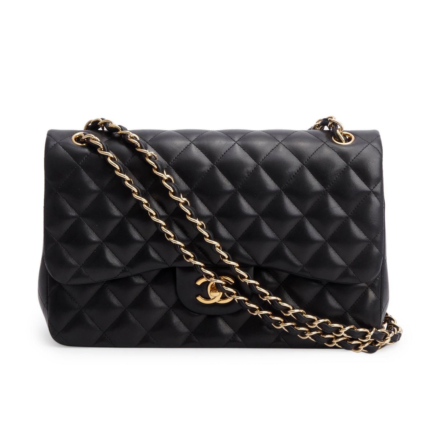 Chanel Quilted Jumbo Double Flap Leather Lambskin Black Travel Bag