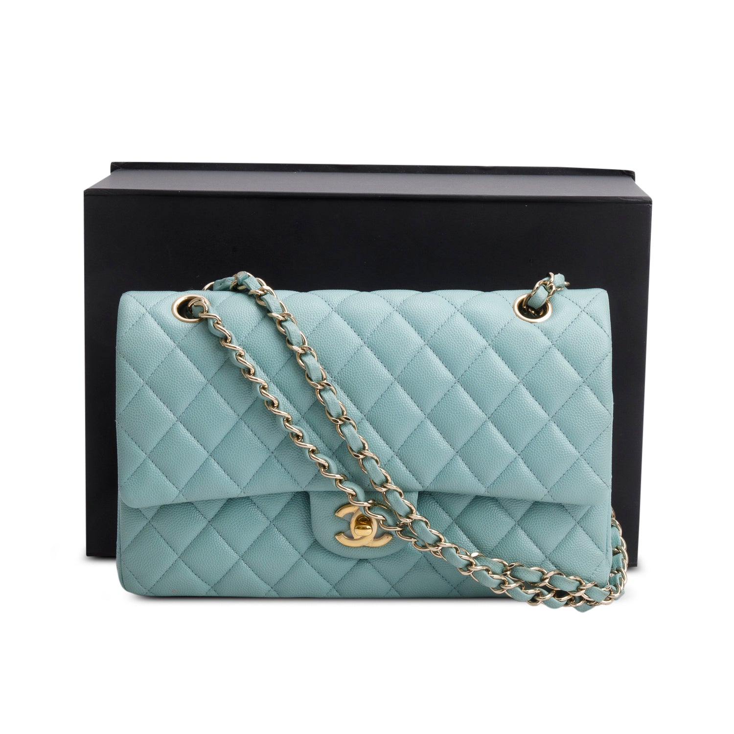 Chanel Turquoise Caviar Quilted Double Flap Travel Bag
