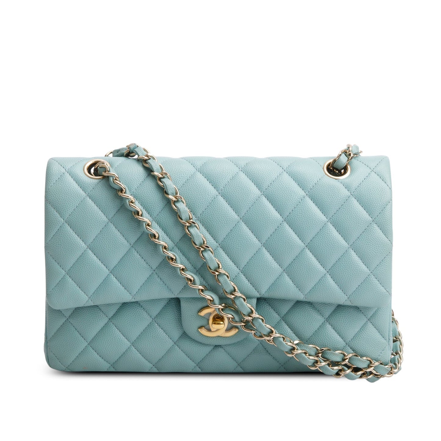 Chanel Turquoise Caviar Quilted Double Flap Travel Bag