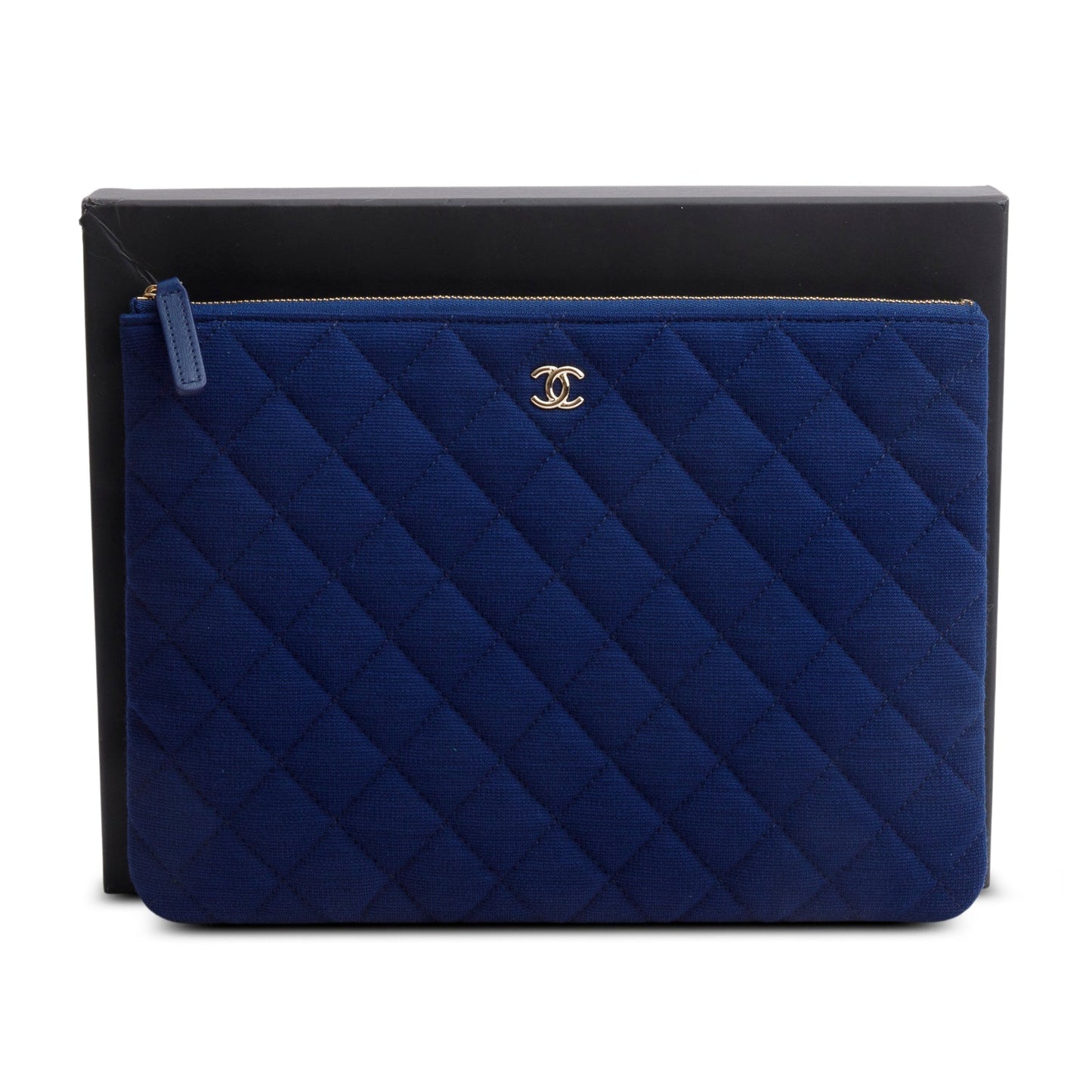 Chanel Quilted Jersey Cosmetic Blue Travel Bag
