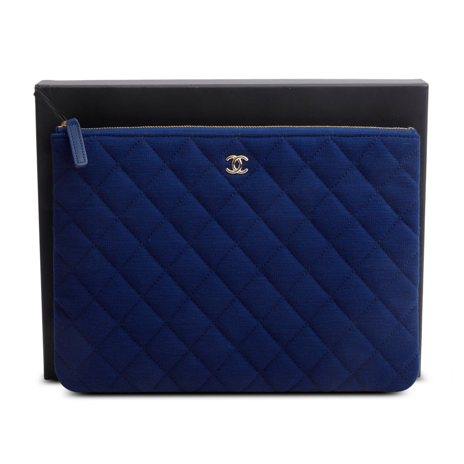 Chanel Quilted Jersey Cosmetic Blue Travel Bag