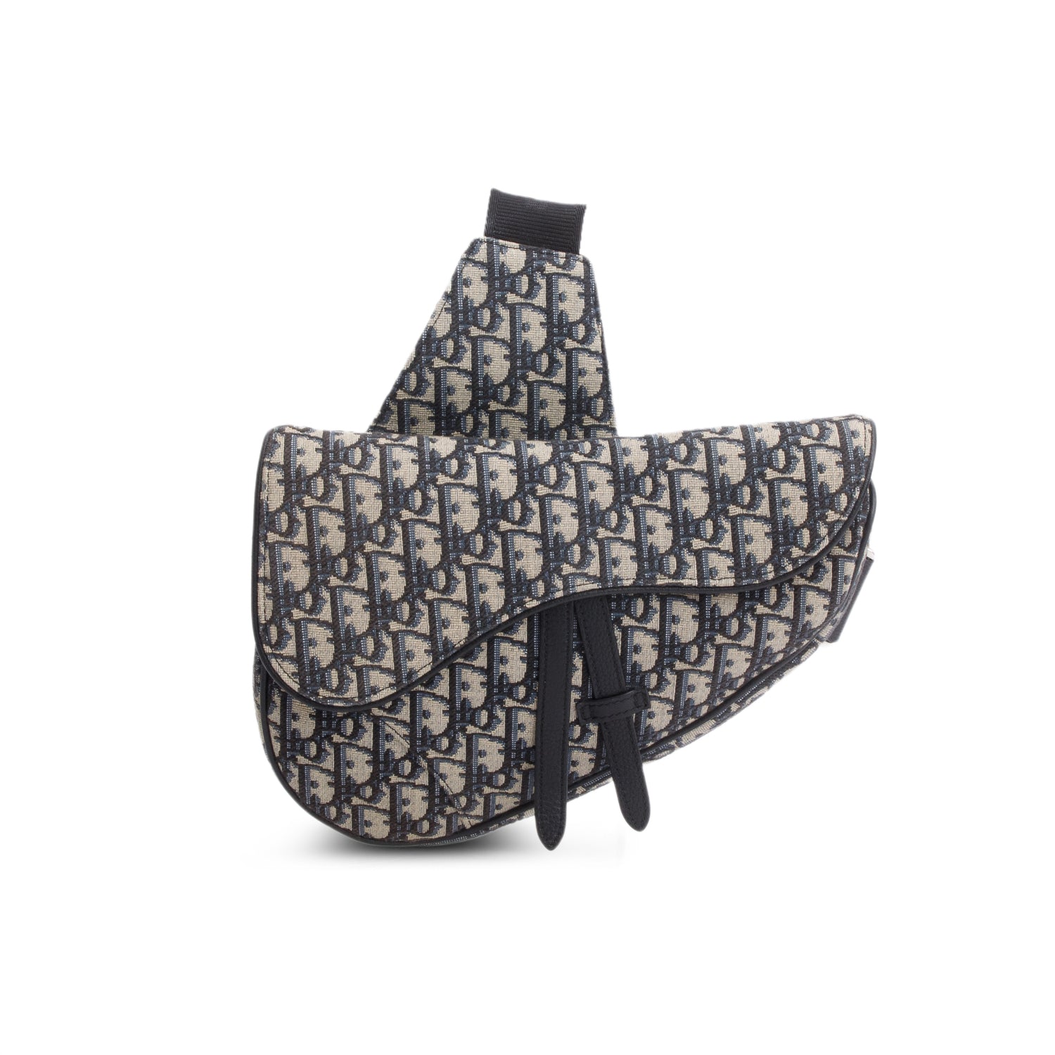 Dior Christian Navy Oblique Jacquard Saddle Bag Canvas Travel Bag