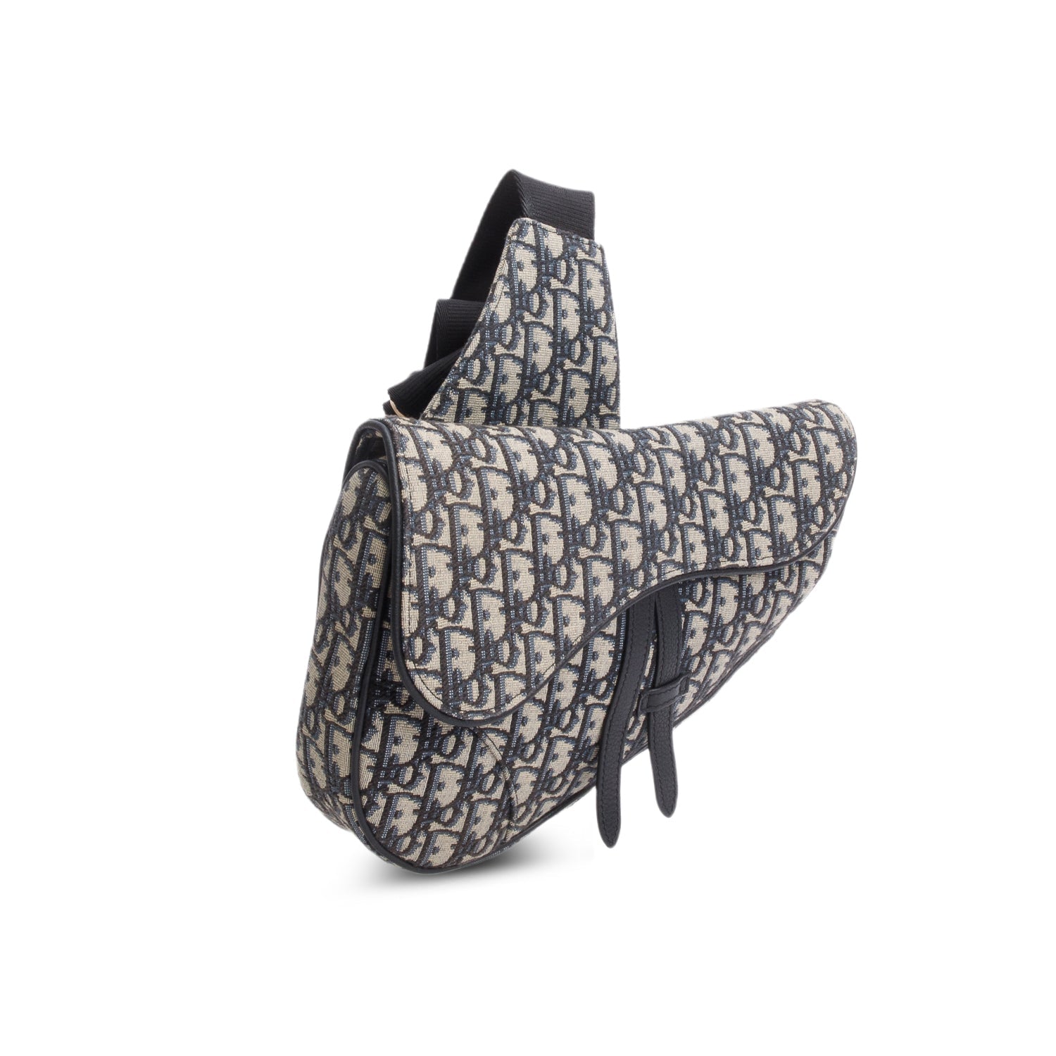 Dior Christian Navy Oblique Jacquard Saddle Bag Canvas Travel Bag