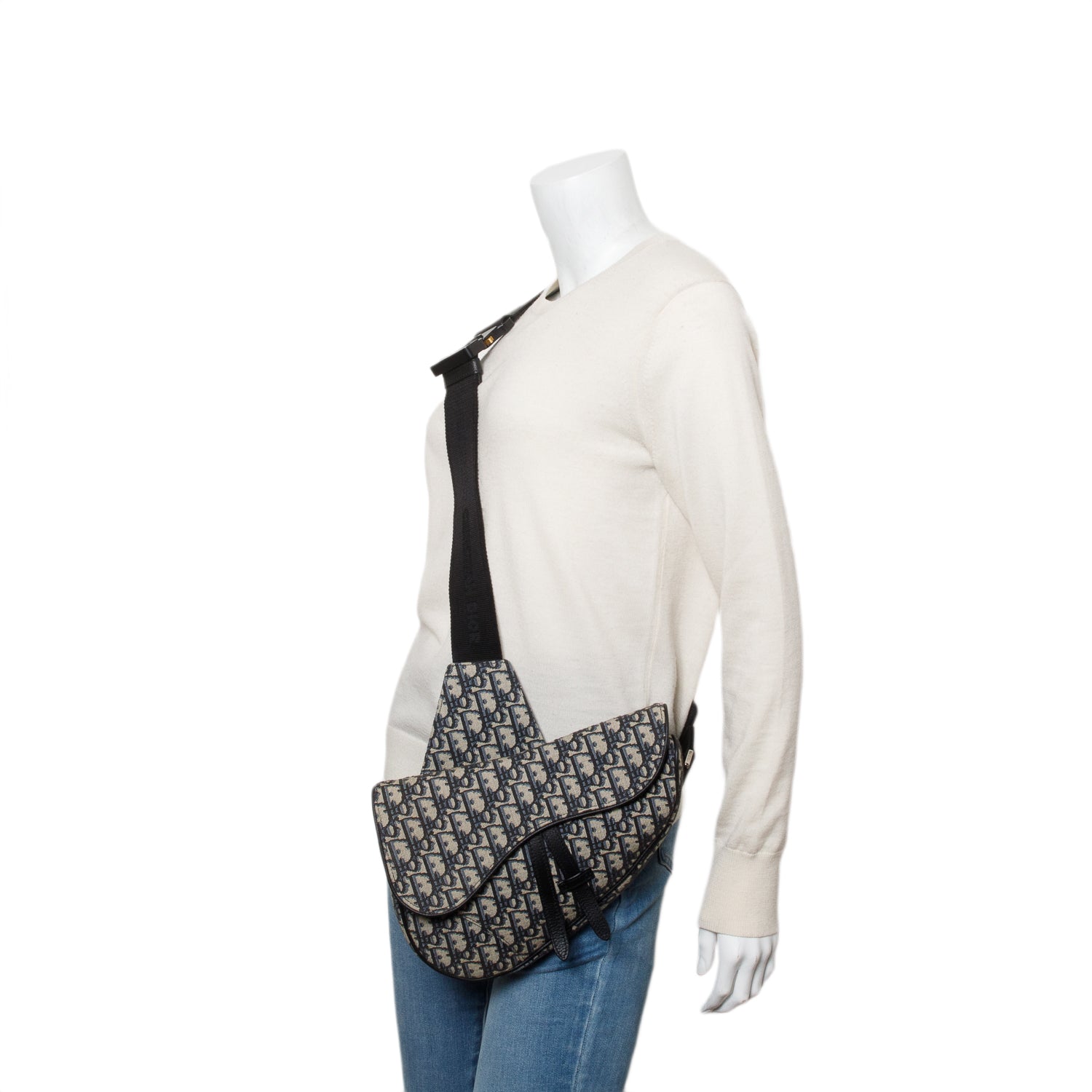 Dior Christian Navy Oblique Jacquard Saddle Bag Canvas Travel Bag