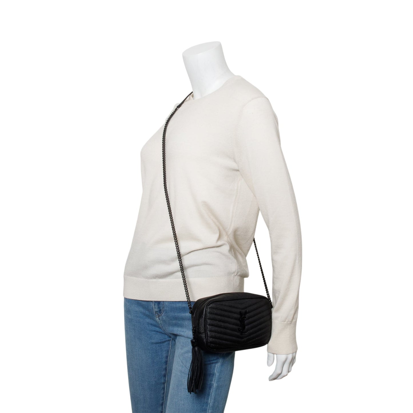YSL Saint Laurent Grain De Poudre Lou Camera Bag Matelasse Black Crossbody Bag