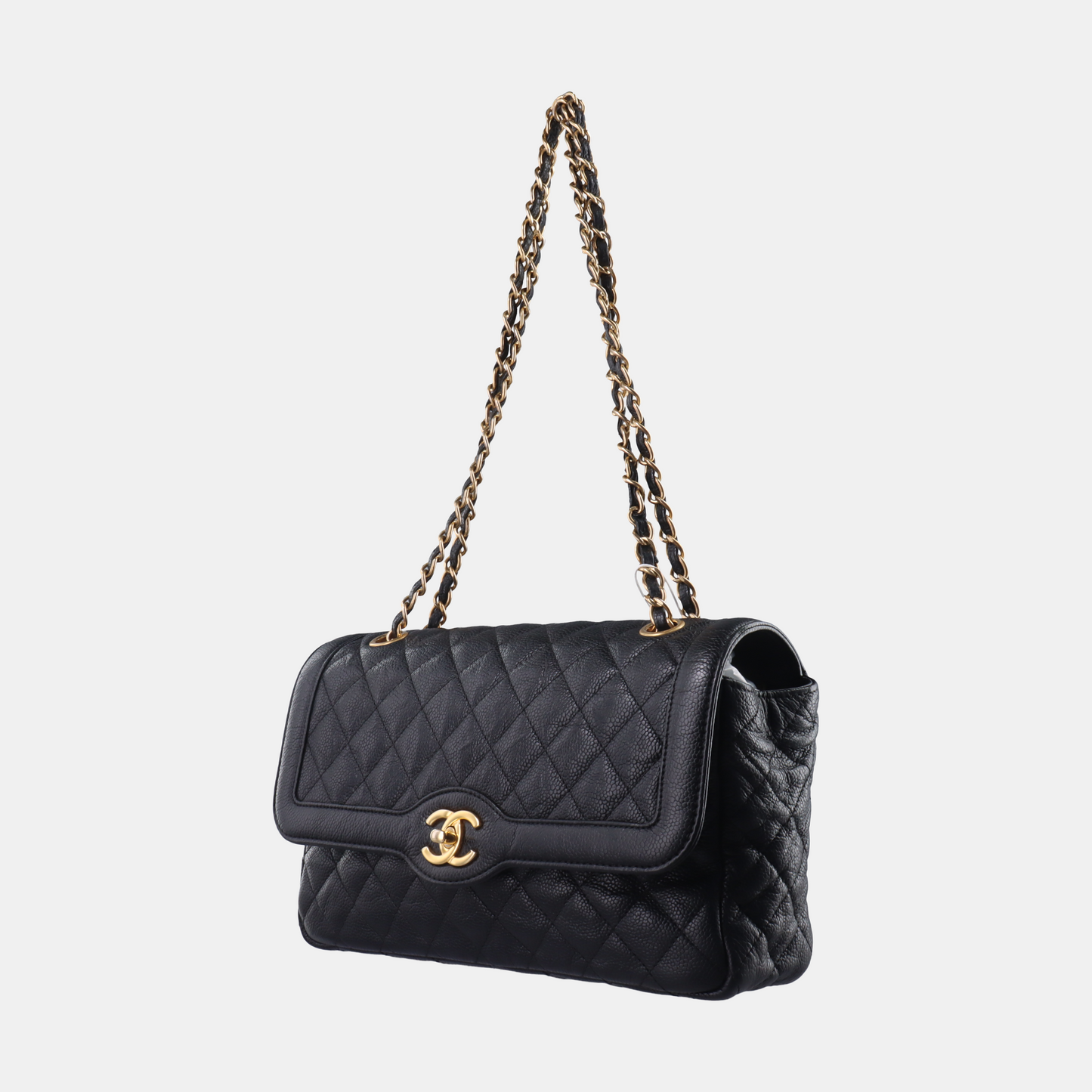 Chanel Classic Flap Caviar Hardware Black Gold Leather Handbag