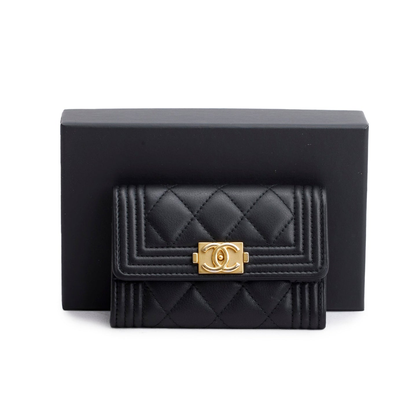 Chanel Boy Flap Card Holder Lambskin Black Wallet Case