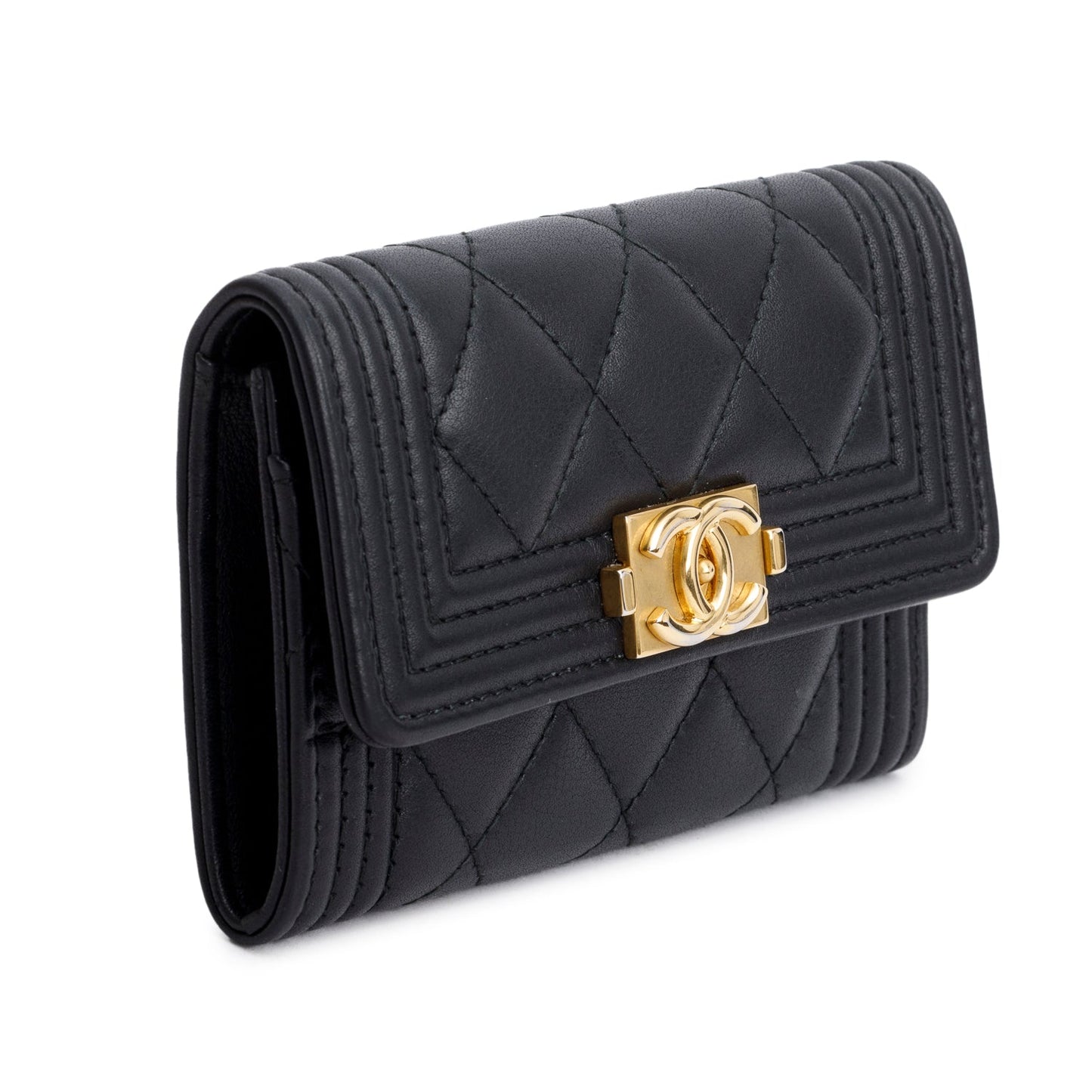 Chanel Boy Flap Card Holder Lambskin Black Wallet Case