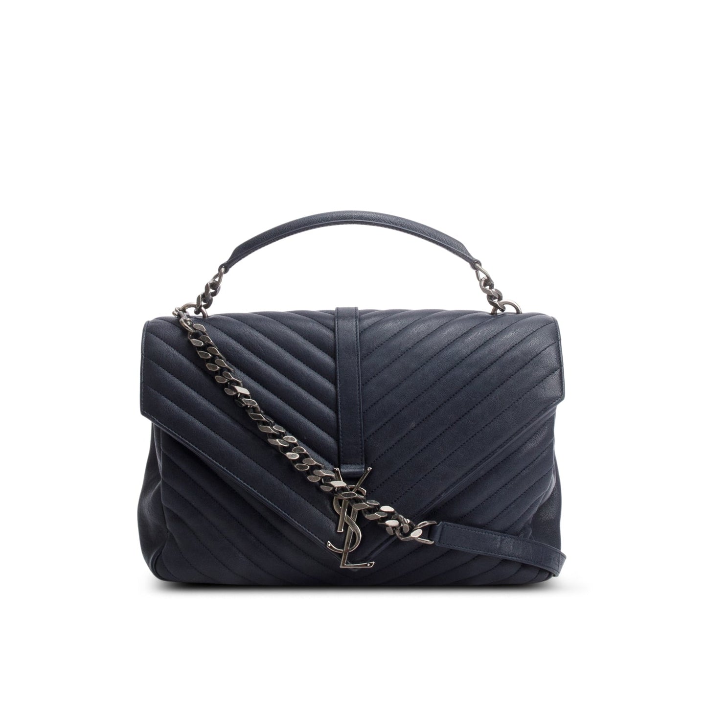 YSL Saint Laurent Navy Chevron College Bag Leather Large Travel Bag