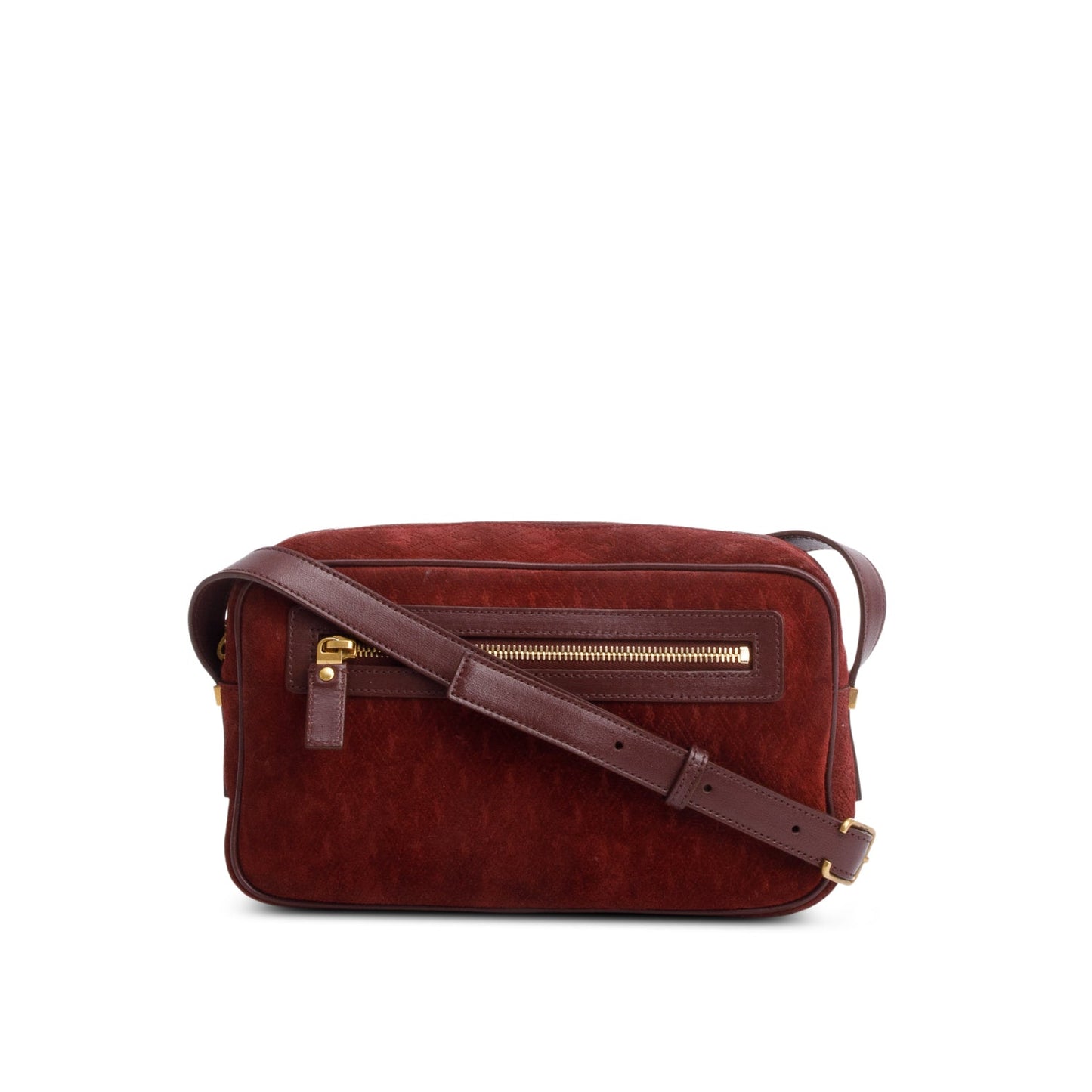 YSL Saint Laurent Burgundy All Over Camera Bag Suede Monogram Crossbody Bag