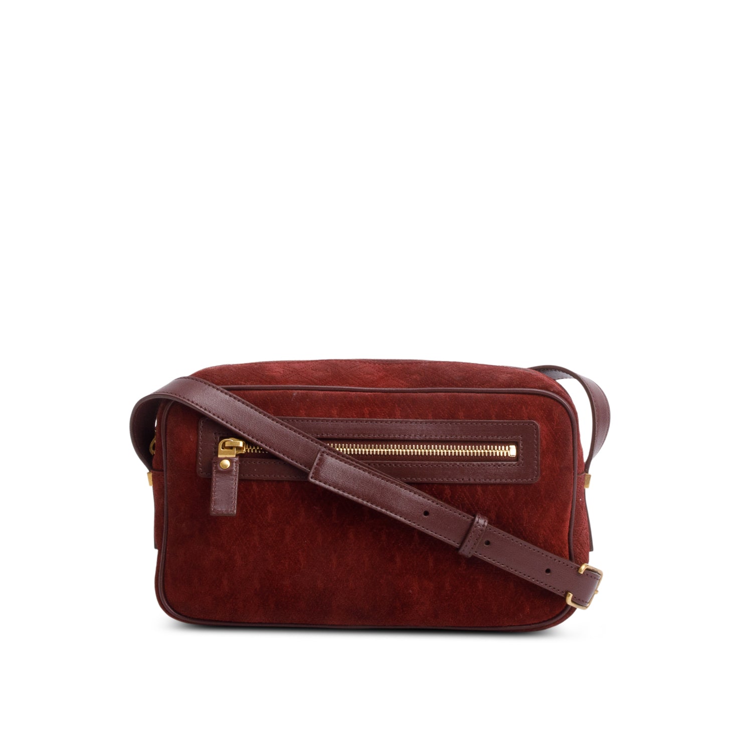 YSL Saint Laurent Burgundy All Over Camera Bag Suede Monogram Crossbody Bag