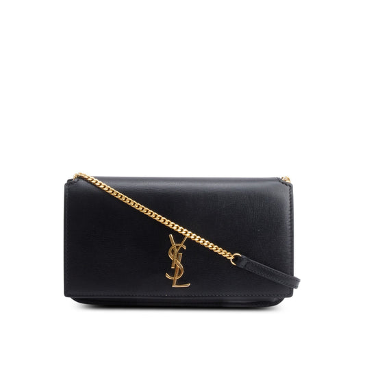 YSL Saint Laurent Calfskin Cassandre Phone Holder Travel Bag Leather Black