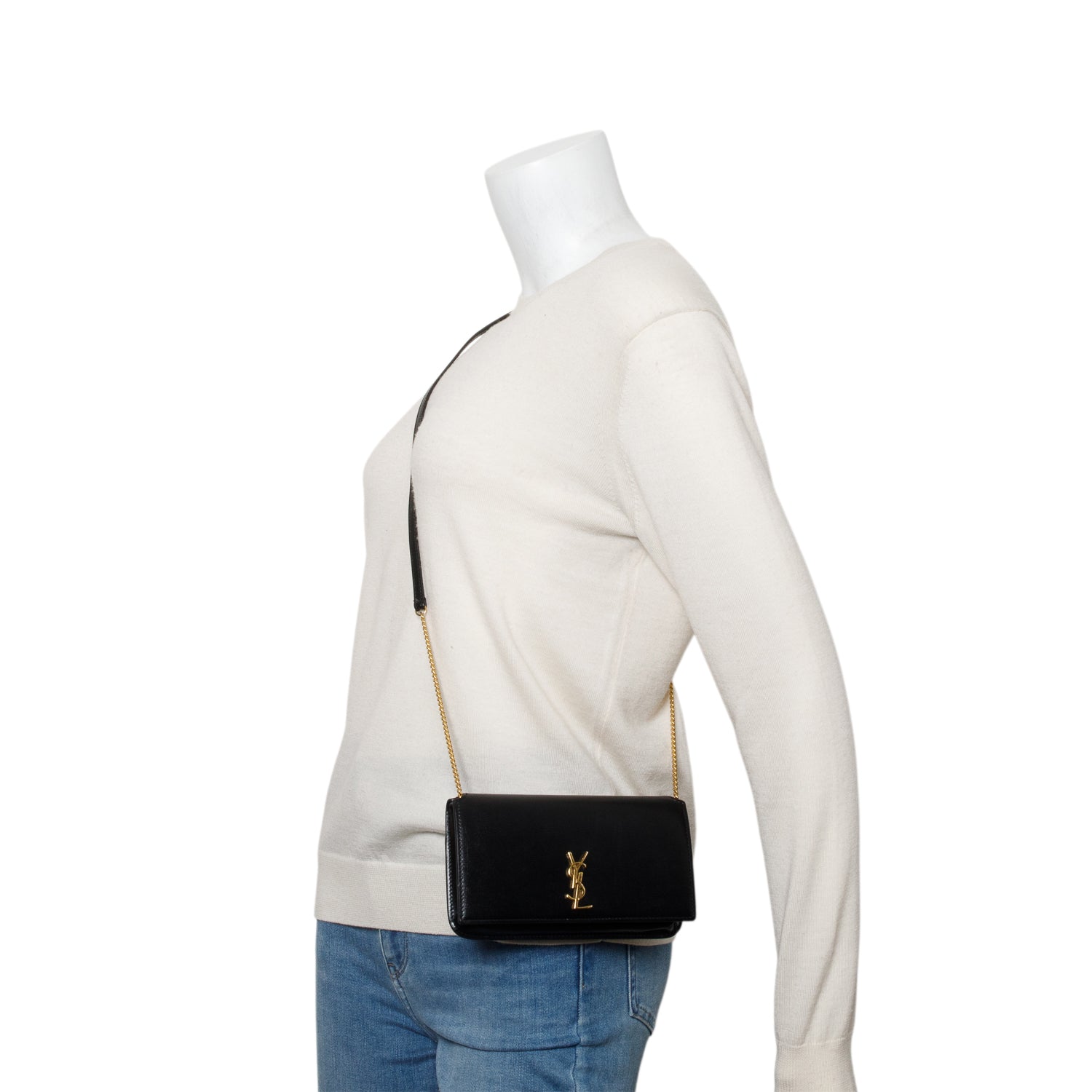 YSL Saint Laurent Calfskin Cassandre Phone Holder Travel Bag Leather Black
