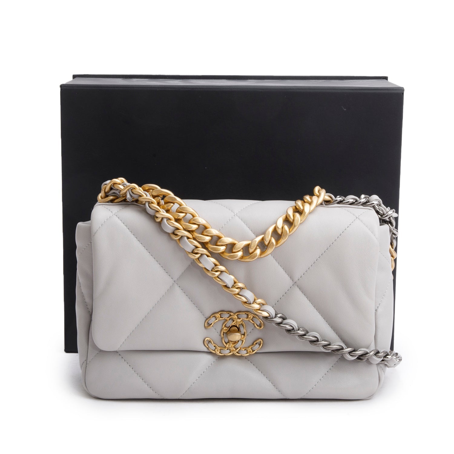 Chanel 19 Flap Leather Lambskin Grey Travel Bag