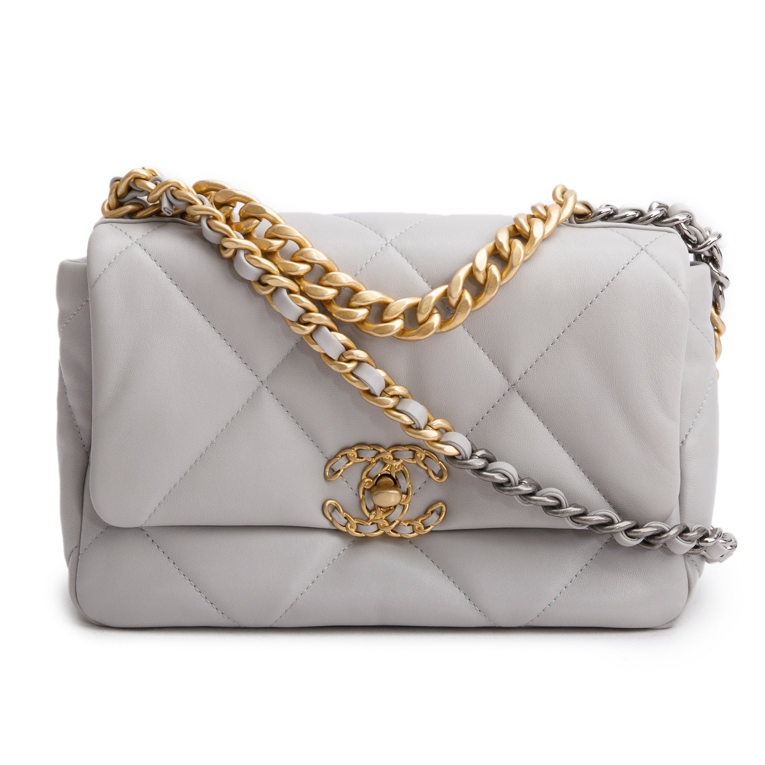 Chanel 19 Flap Leather Lambskin Grey Travel Bag